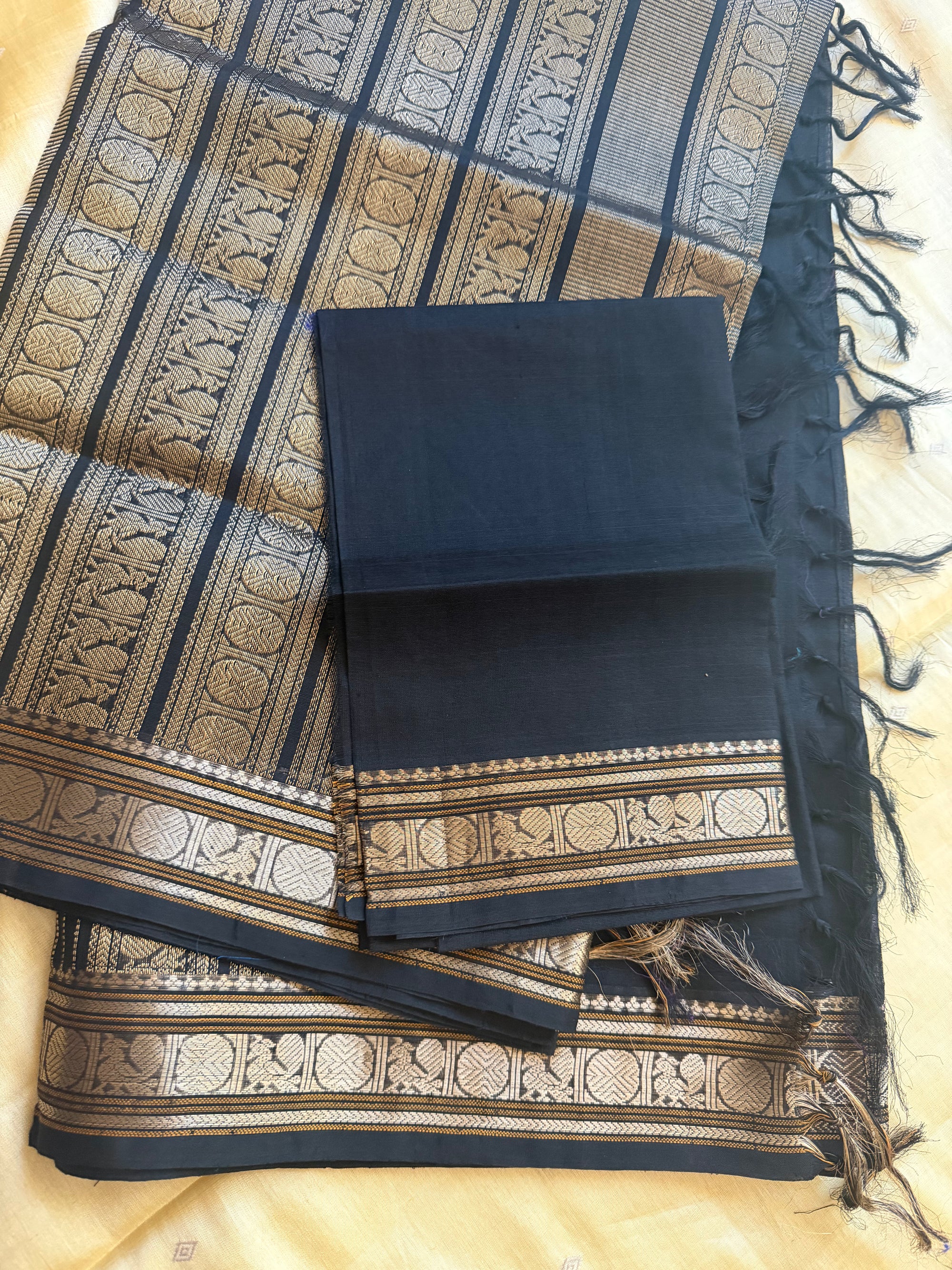 Silk Cotton : Double Pallu (Black)