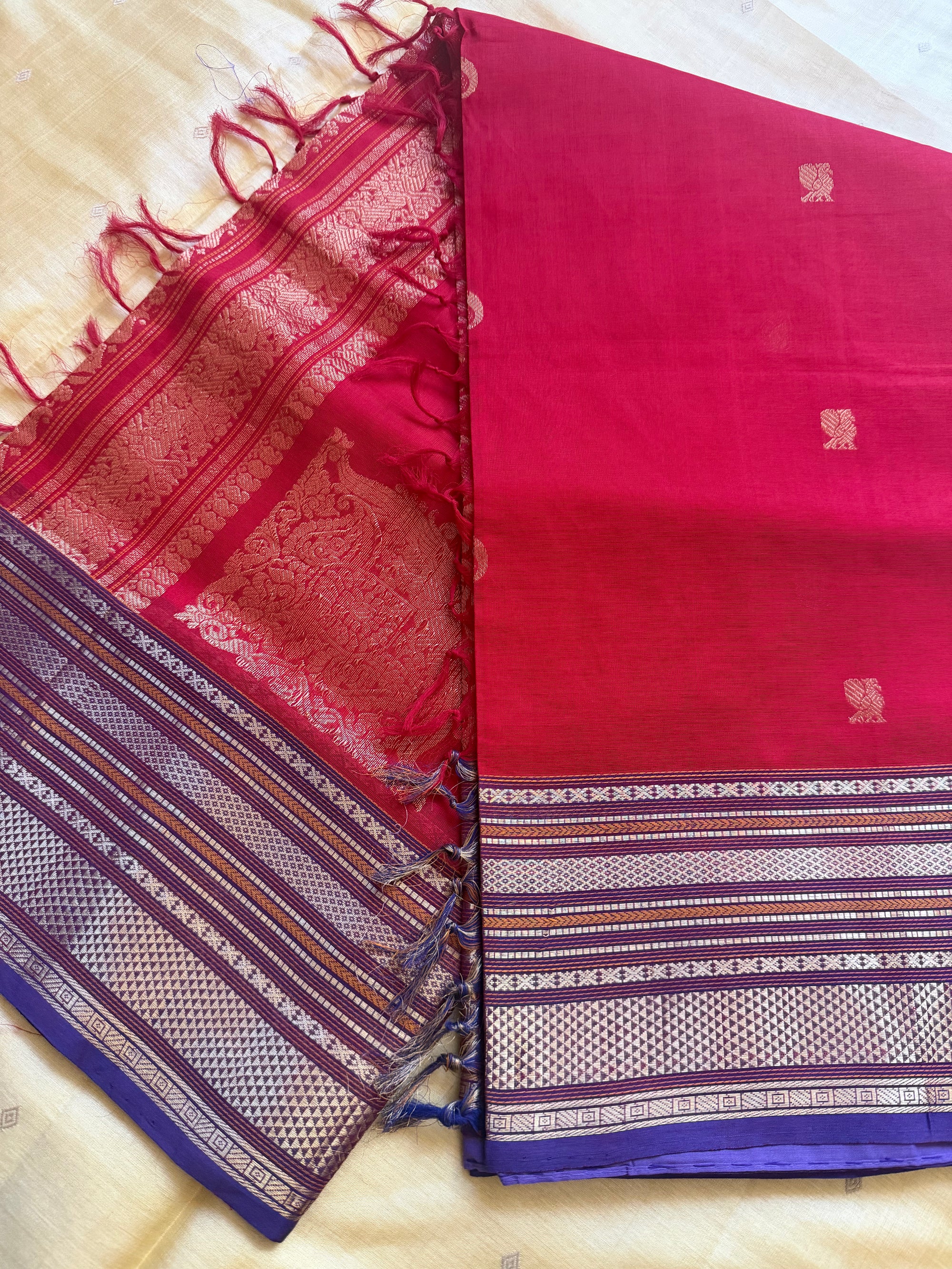 Silk Cotton:  Purple Blue with Konia Motifs (Red)