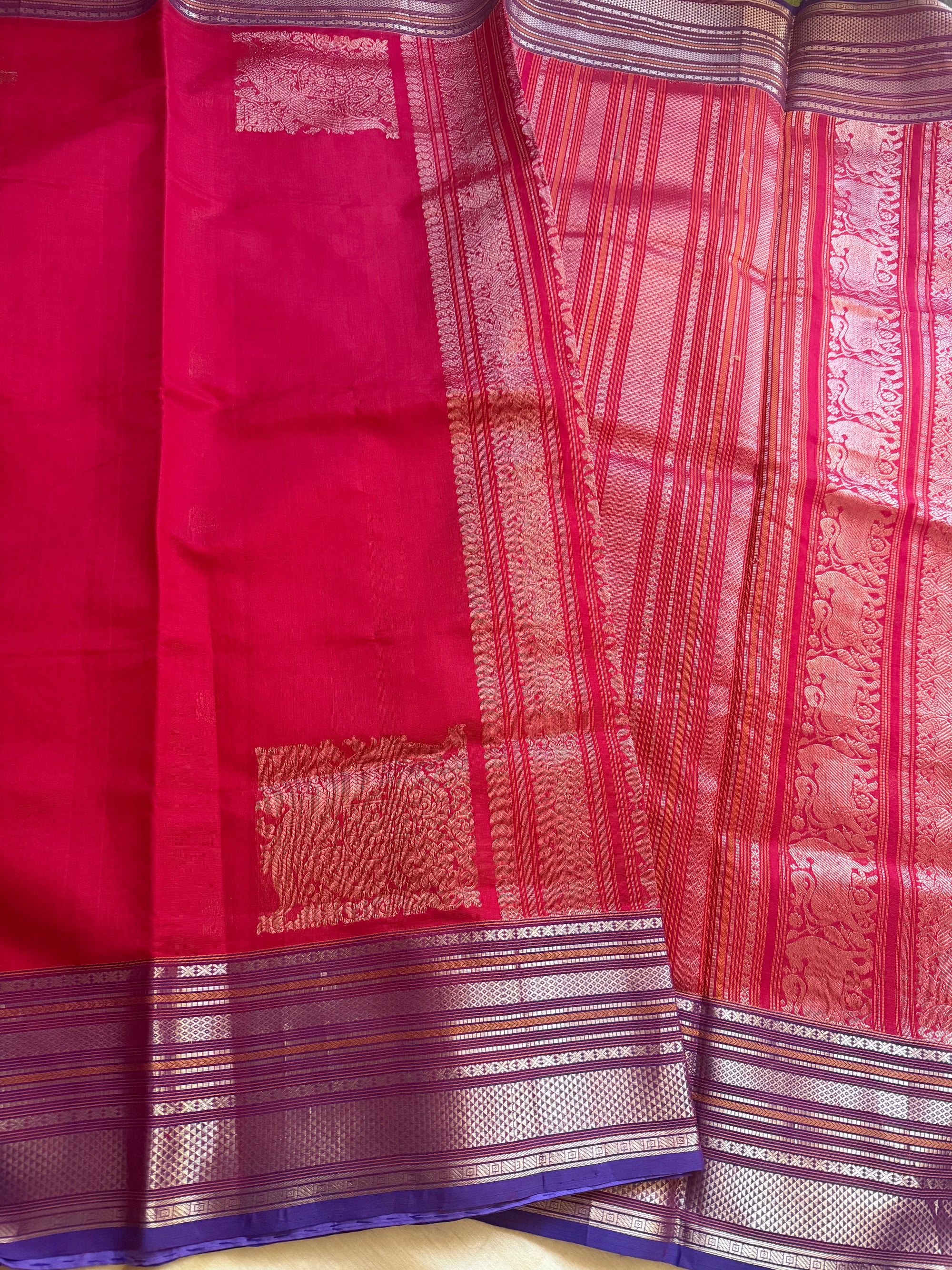 Silk Cotton:  Purple Blue with Konia Motifs (Red)