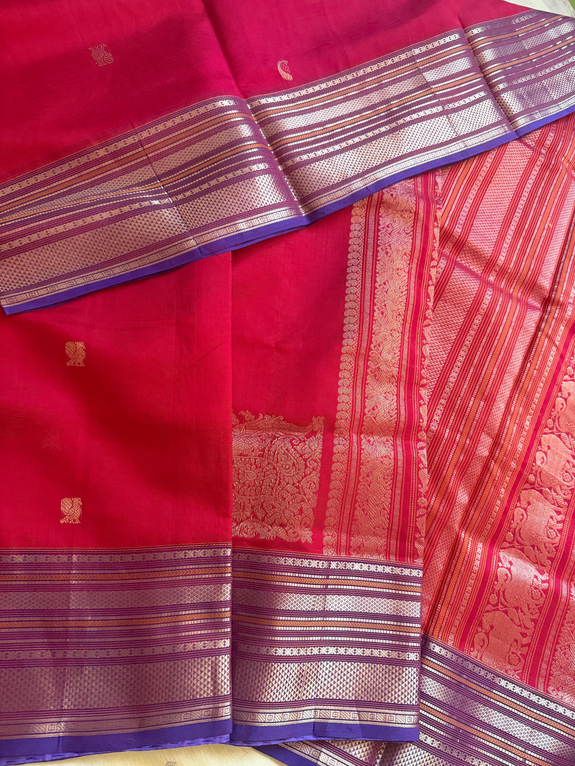 Silk Cotton:  Purple Blue with Konia Motifs (Red)