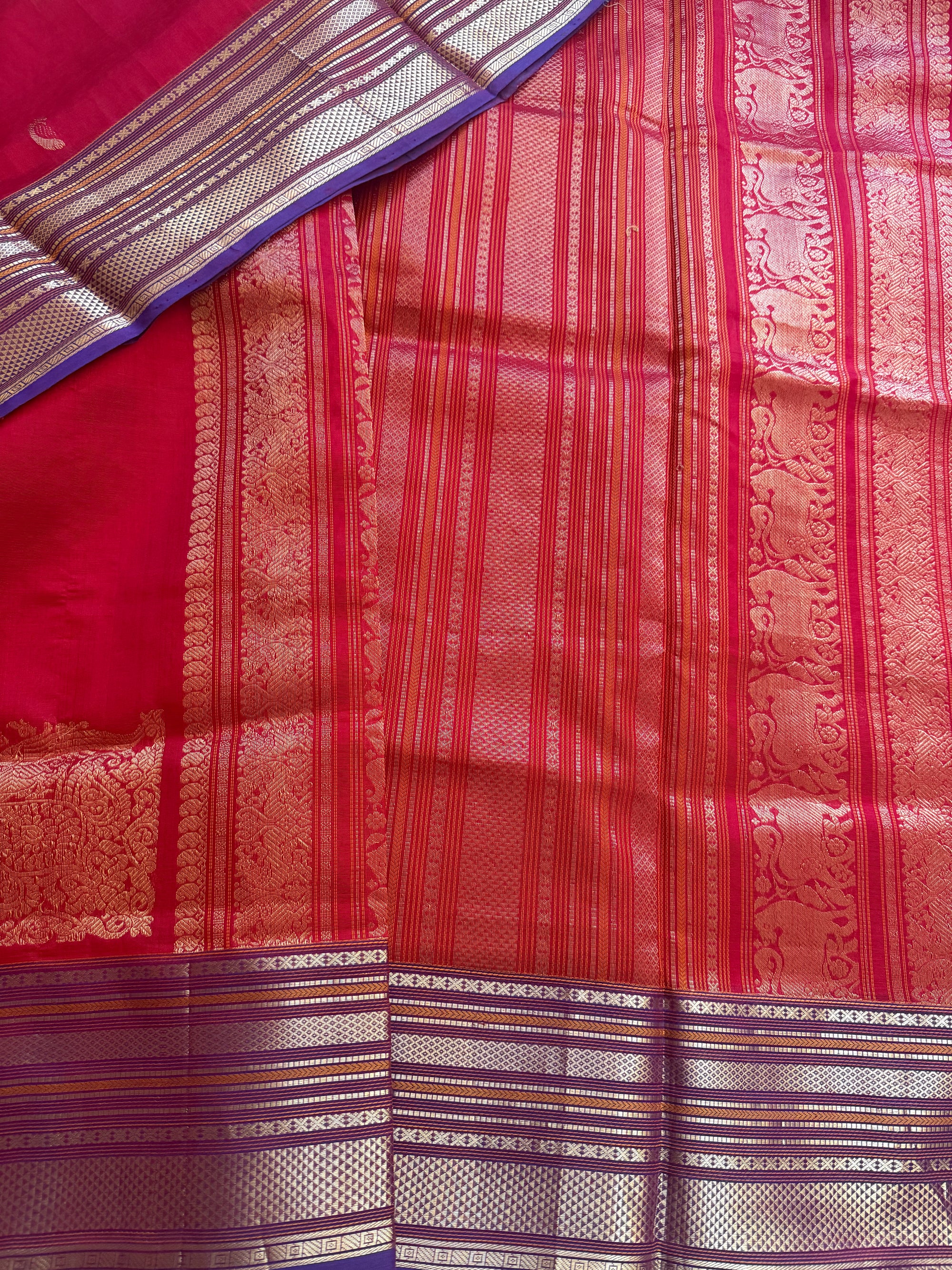 Silk Cotton:  Purple Blue with Konia Motifs (Red)
