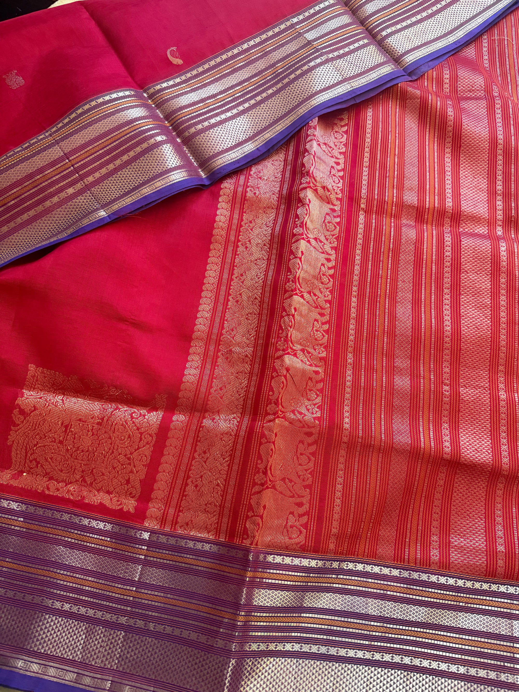 Silk Cotton:  Purple Blue with Konia Motifs (Red)