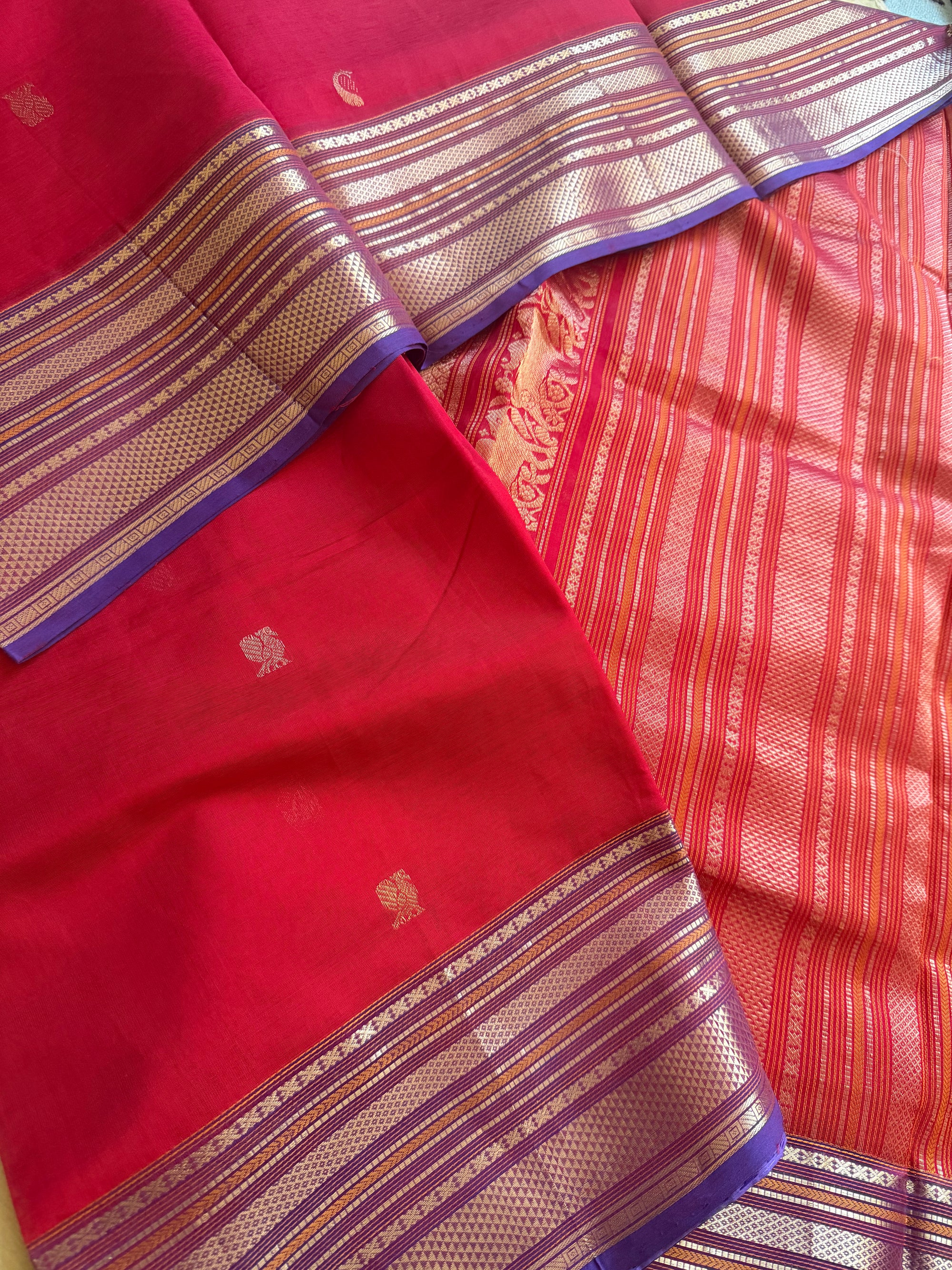 Silk Cotton:  Purple Blue with Konia Motifs (Red)