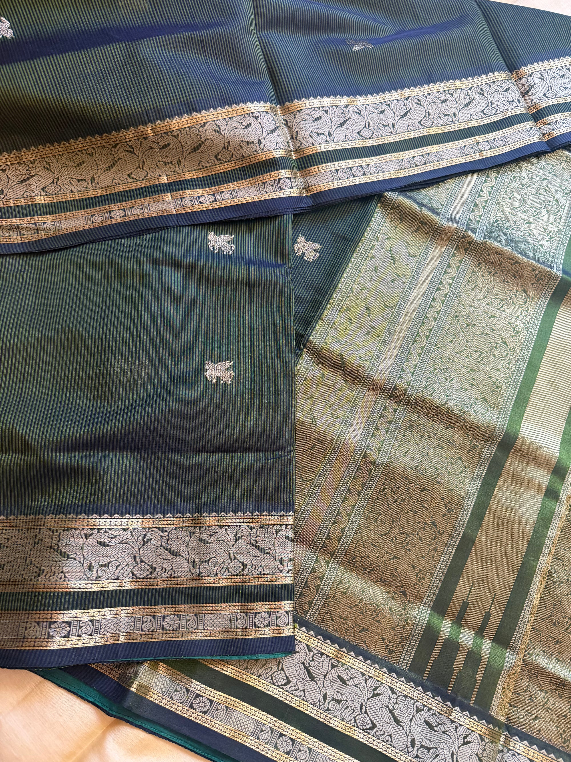 Silk Cotton:  Vertical Stripes (Green)