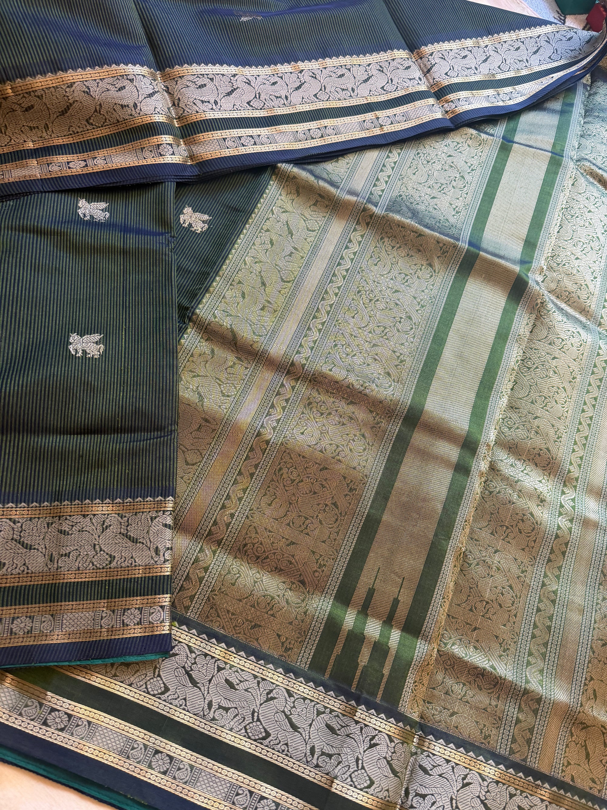 Silk Cotton:  Vertical Stripes (Green)