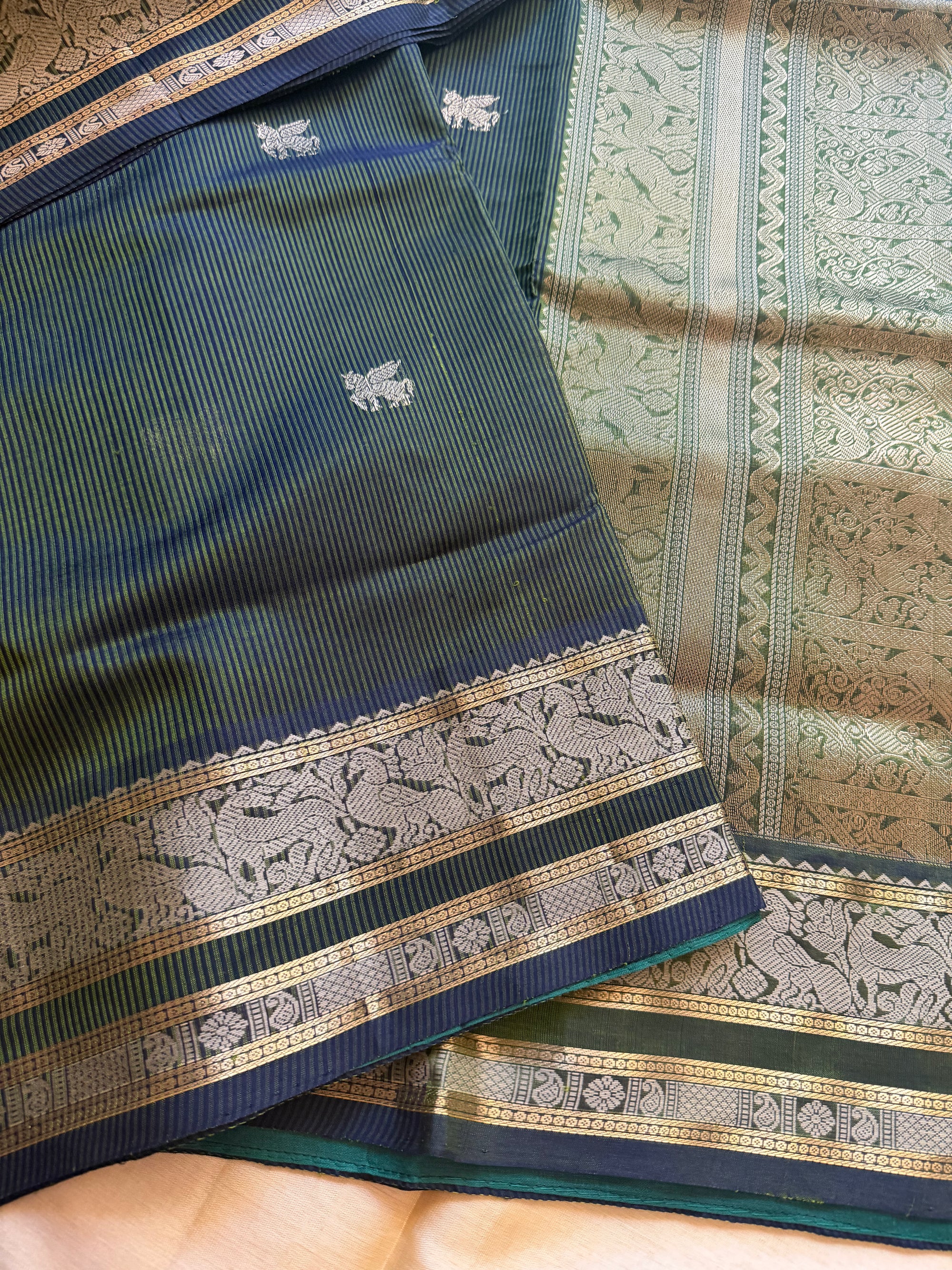 Silk Cotton:  Vertical Stripes (Green)