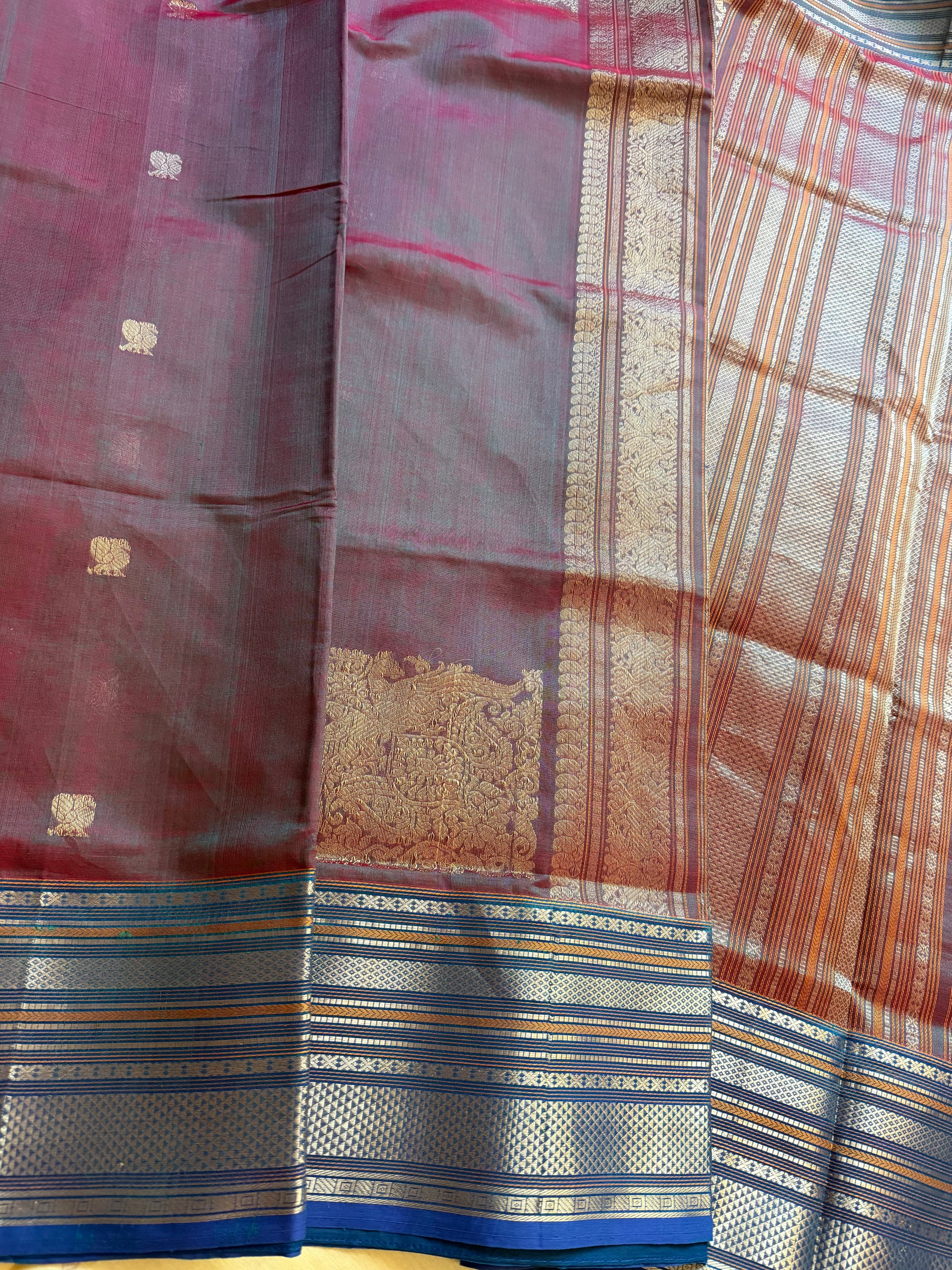Silk Cotton:  Purple Blue with Konia Motifs (Shot blue &amp; red)