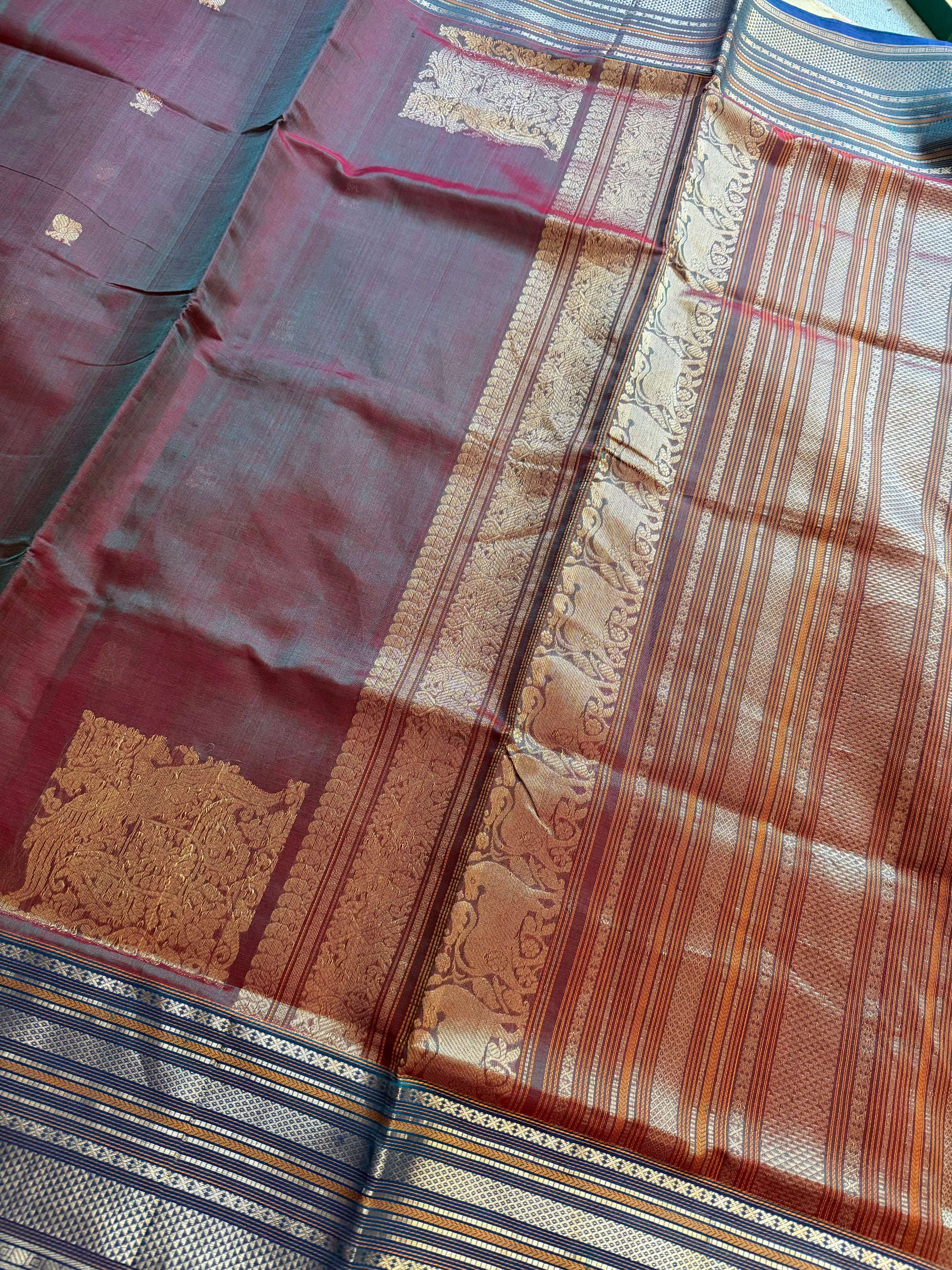 Silk Cotton:  Purple Blue with Konia Motifs (Shot blue &amp; red)