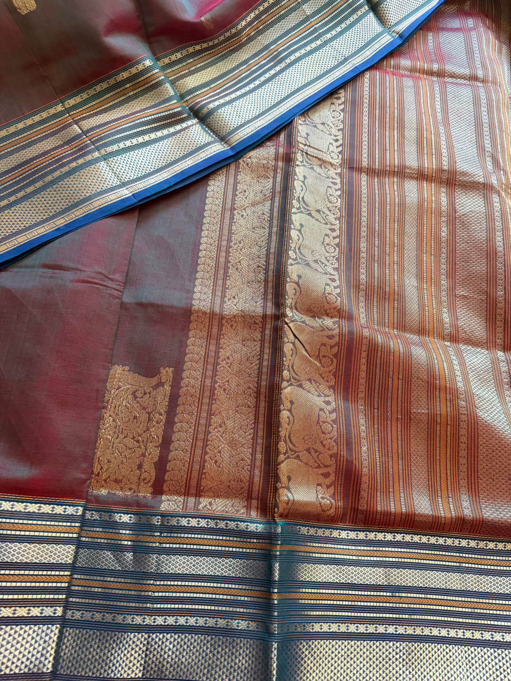Silk Cotton:  Purple Blue with Konia Motifs (Shot blue &amp; red)