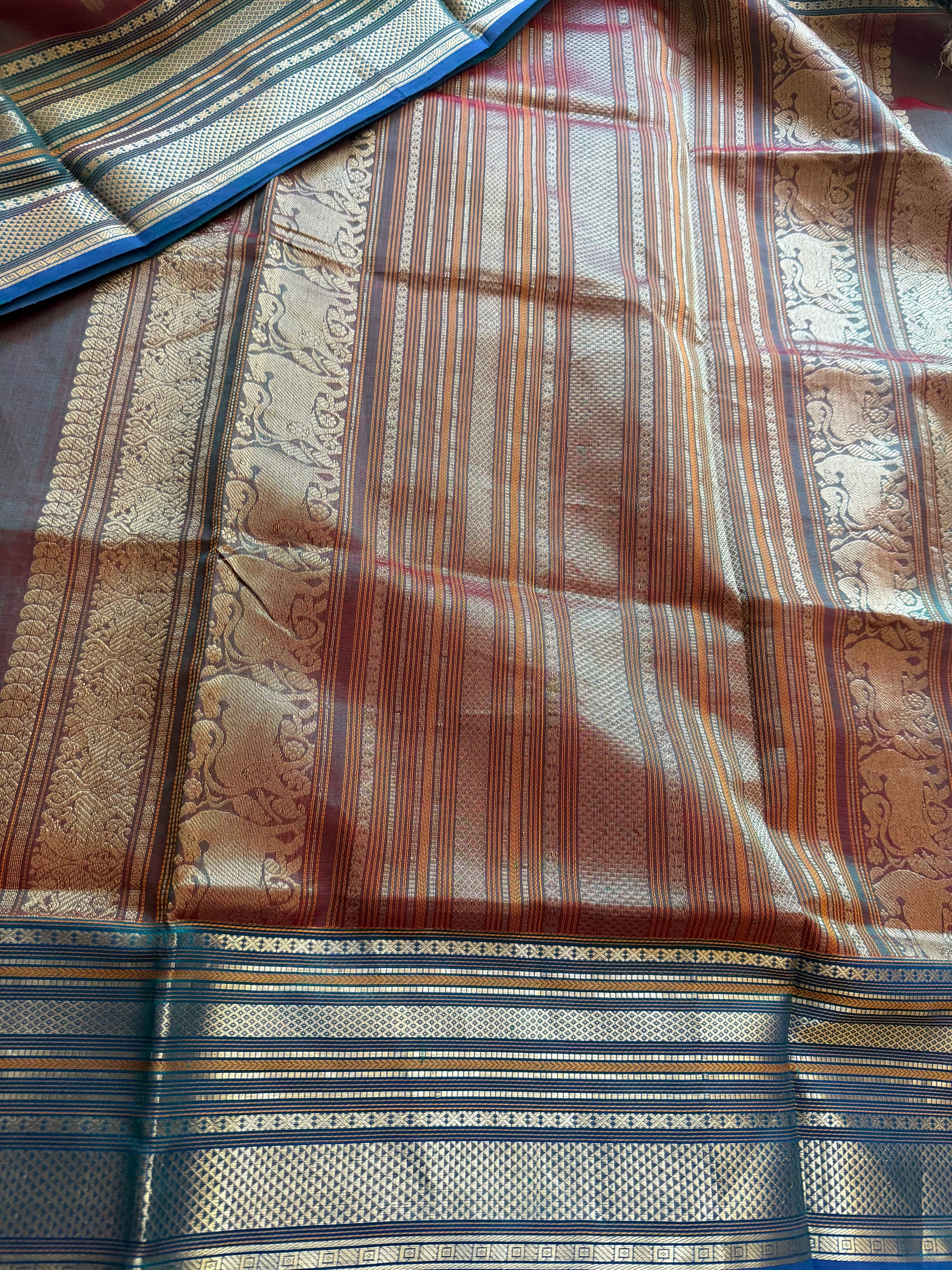 Silk Cotton:  Purple Blue with Konia Motifs (Shot blue &amp; red)