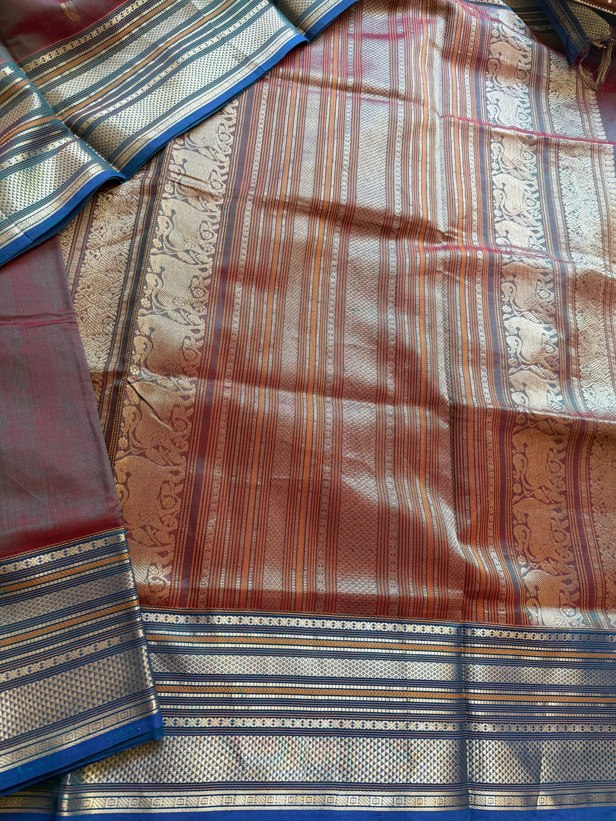 Silk Cotton:  Purple Blue with Konia Motifs (Shot blue &amp; red)