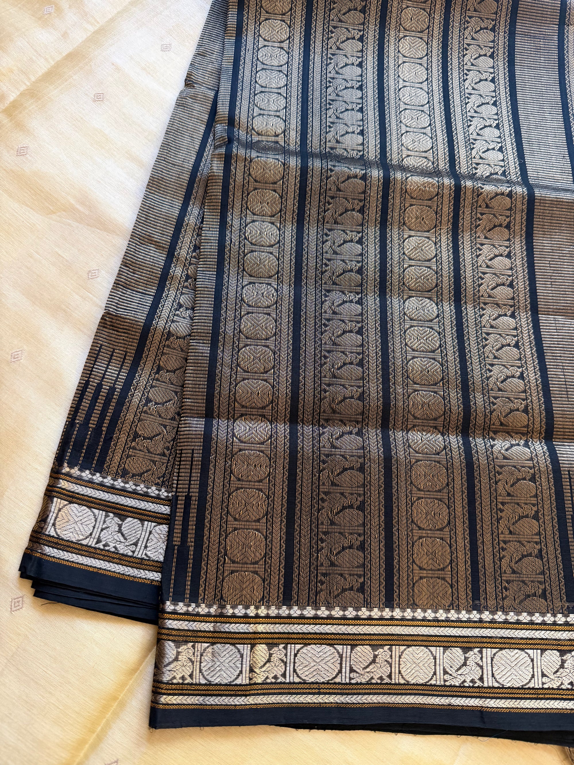 Silk Cotton : Double Pallu (Black)