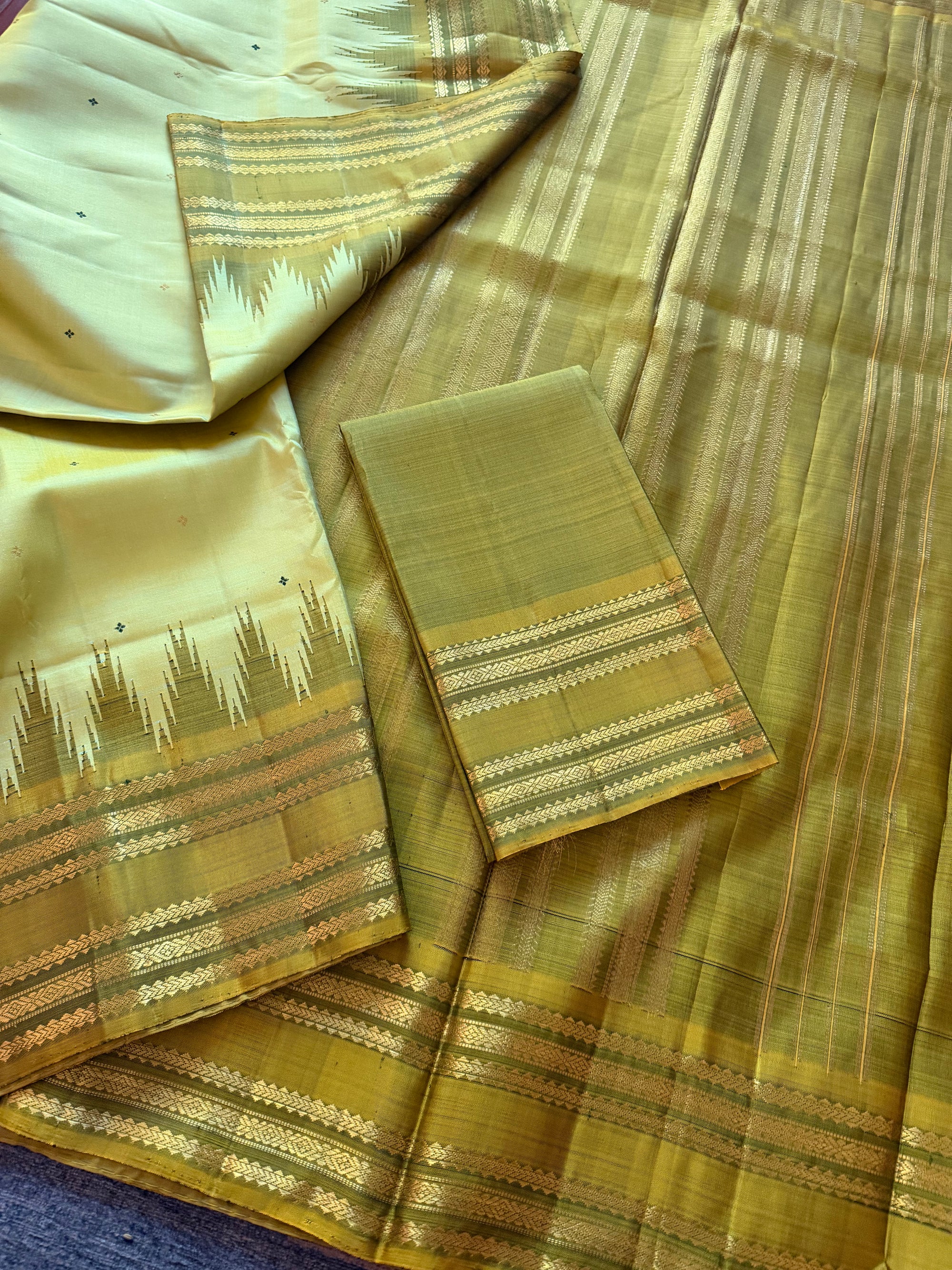 MYTHILI: Golden Green on Green (Vintage Kanjivaram)