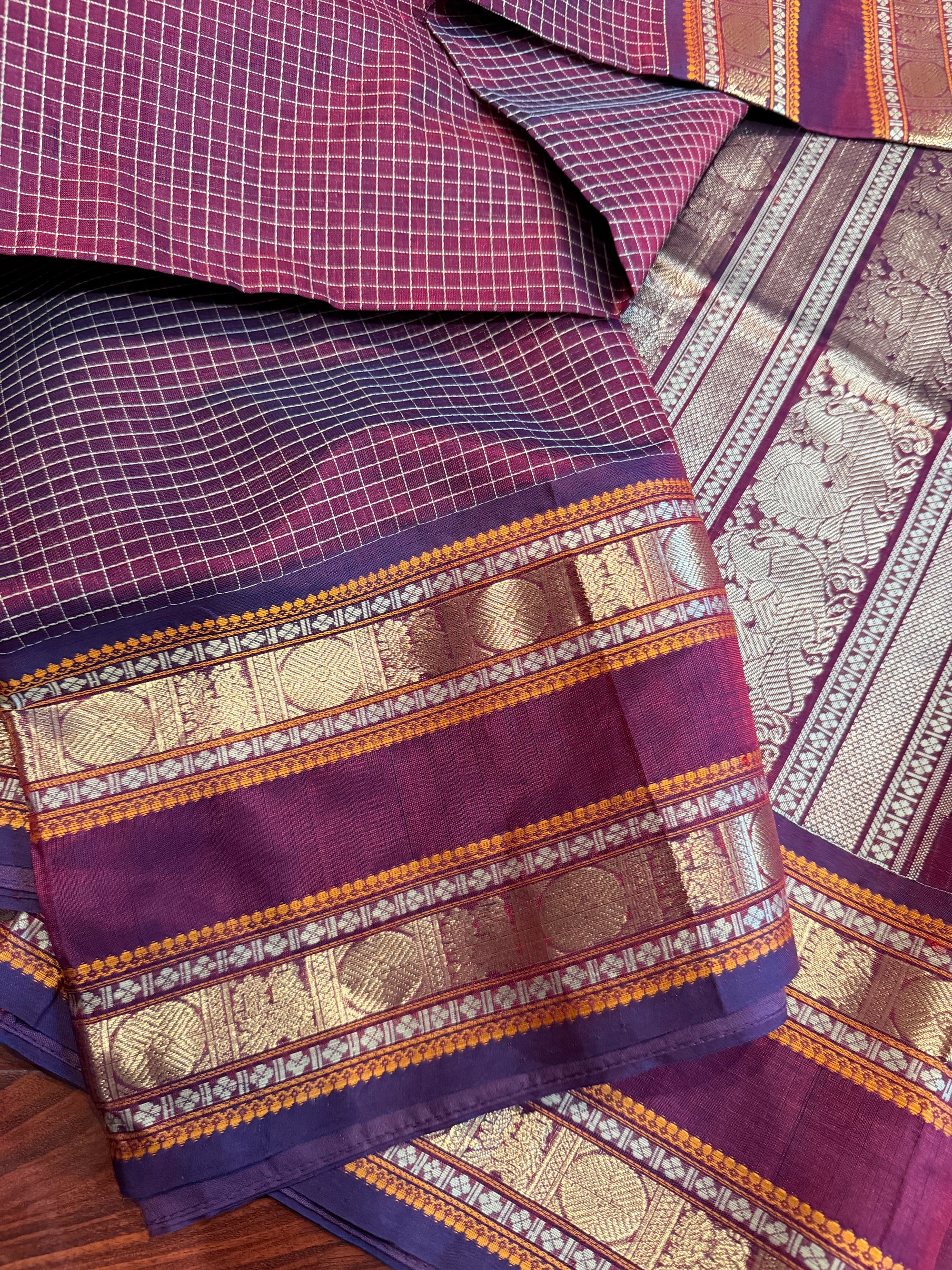 Silk Cotton:  Kattam in Maroon Brown