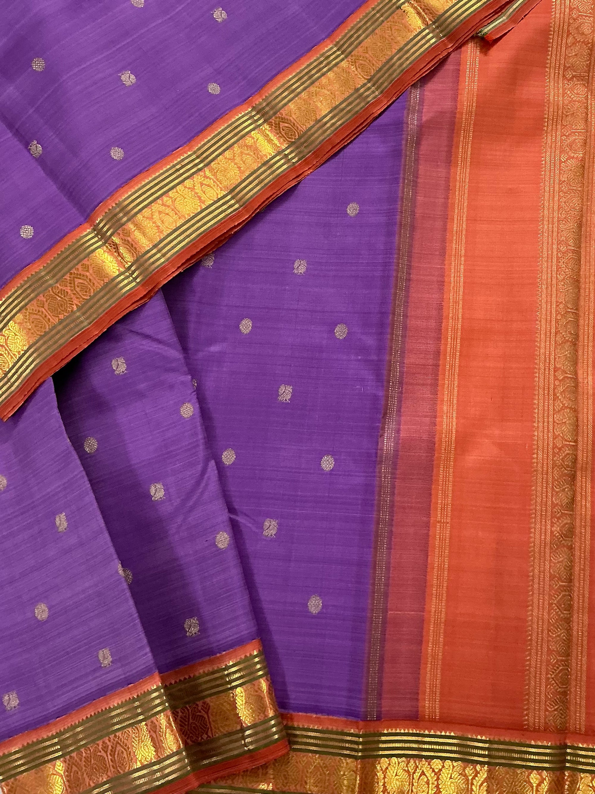 MYTHILI:   Korvai Kanjivaram Silk (Deep Lavender &amp; Rust)