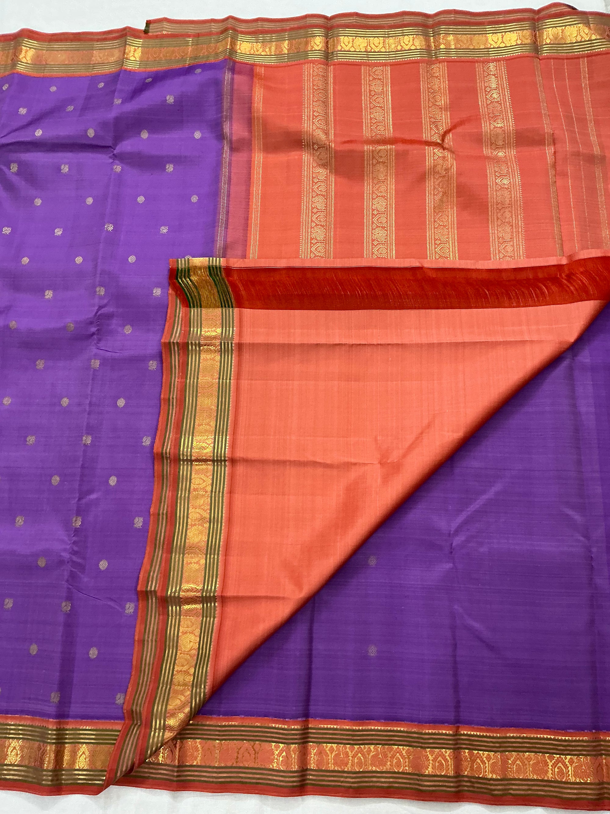 MYTHILI:   Korvai Kanjivaram Silk (Deep Lavender &amp; Rust)