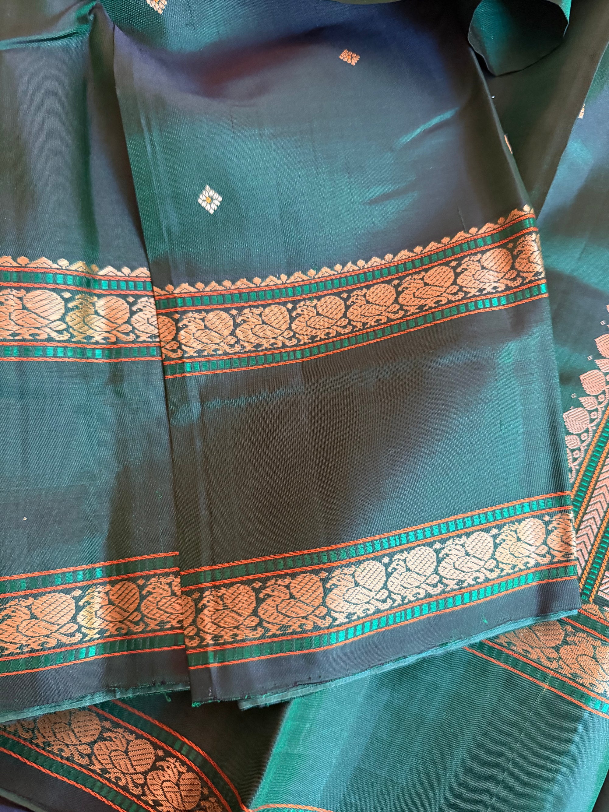 No Zari Kanjivaram Silk: Bottle Green
