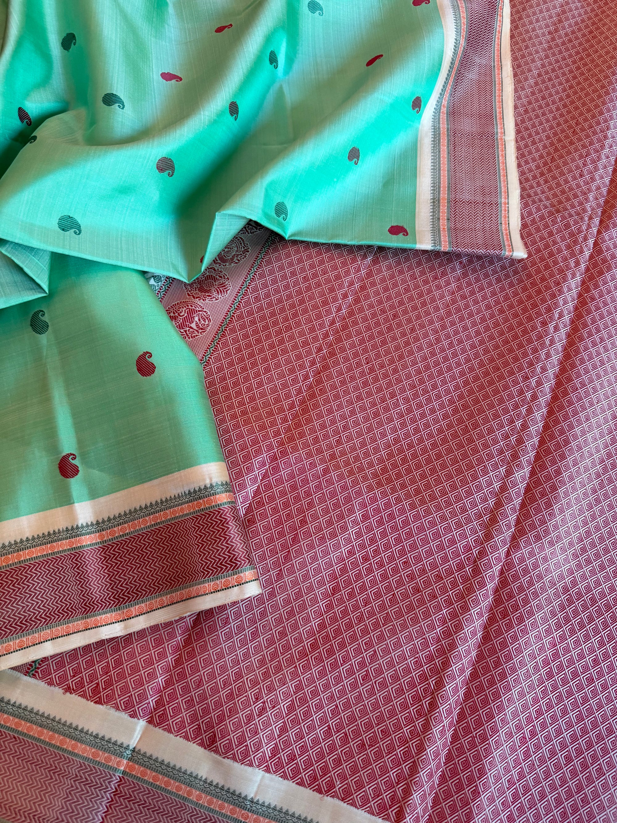 No Zari Kanjivaram Silk: Mint Green