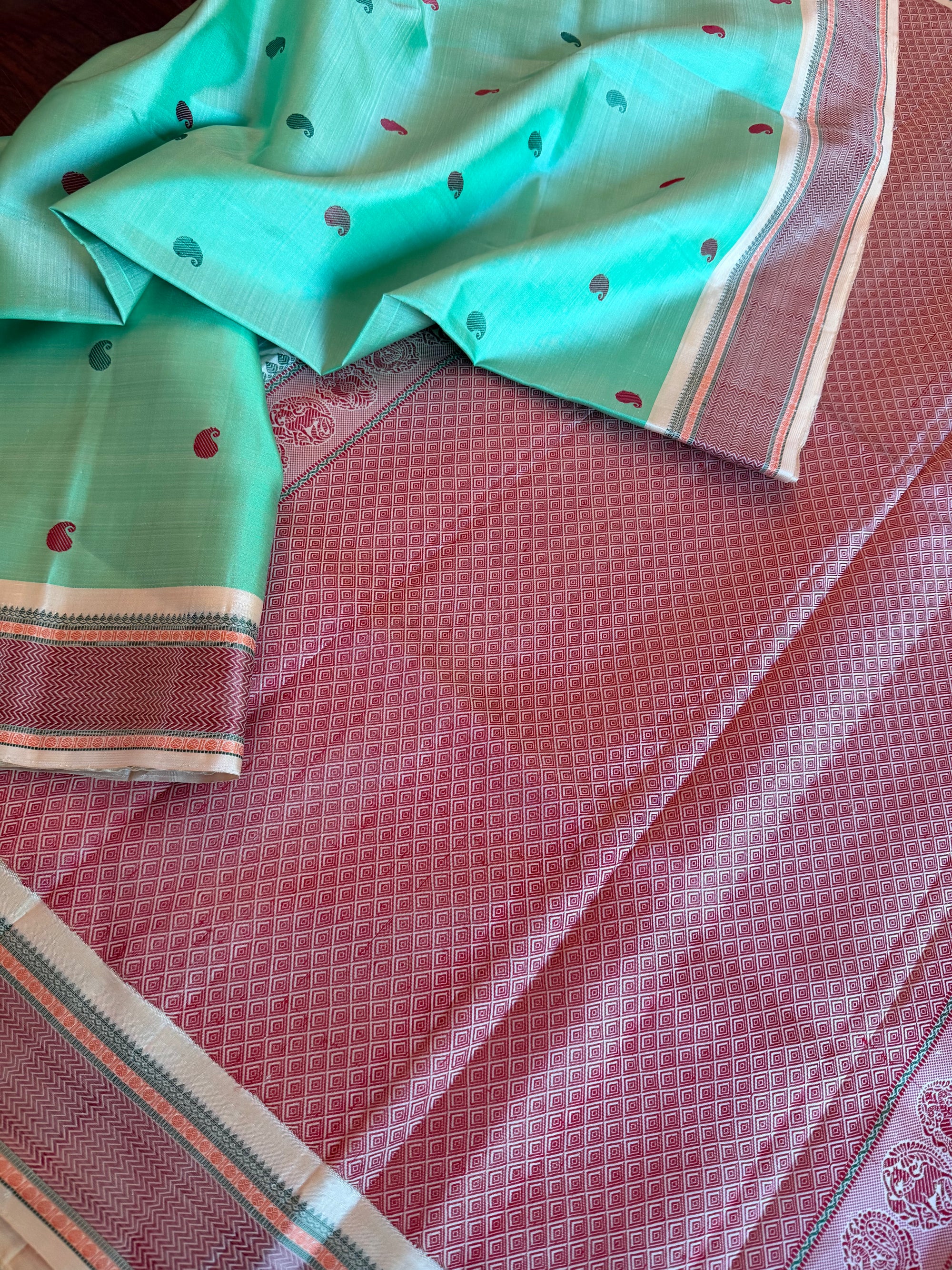 No Zari Kanjivaram Silk: Mint Green
