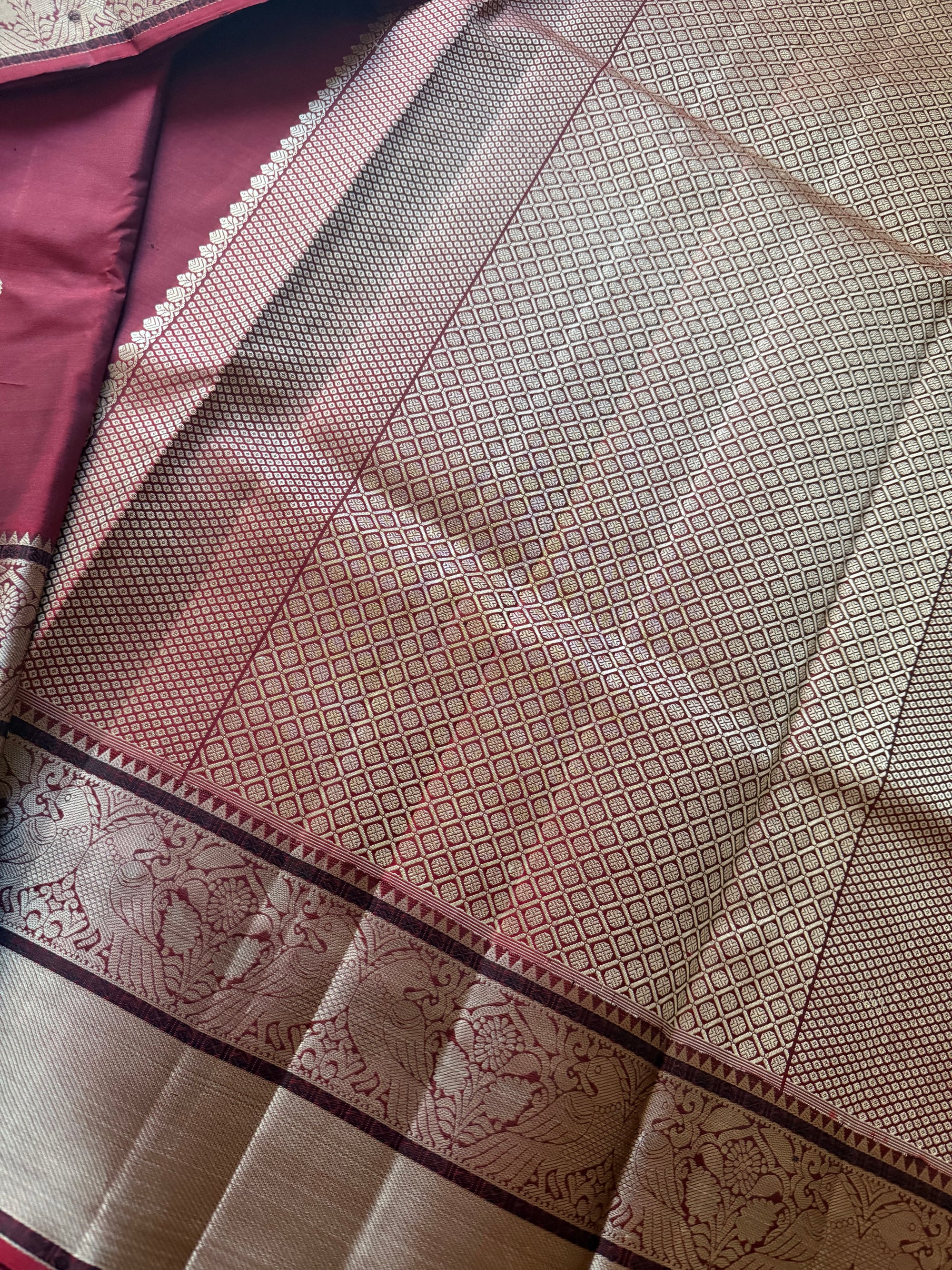 No Zari  Kanjivaram Silk : Jodi Kili (Terracotta color)