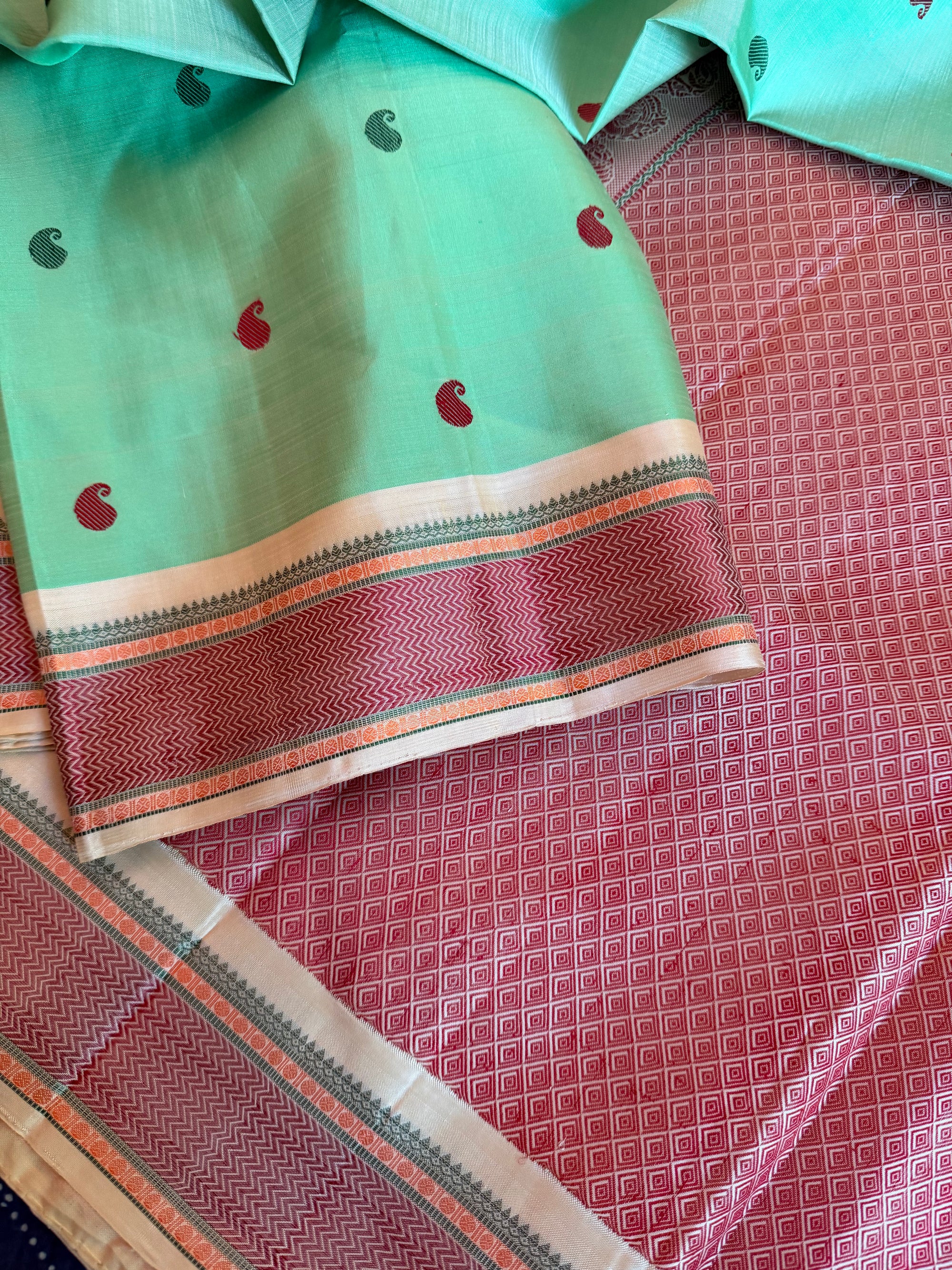 No Zari Kanjivaram Silk: Mint Green