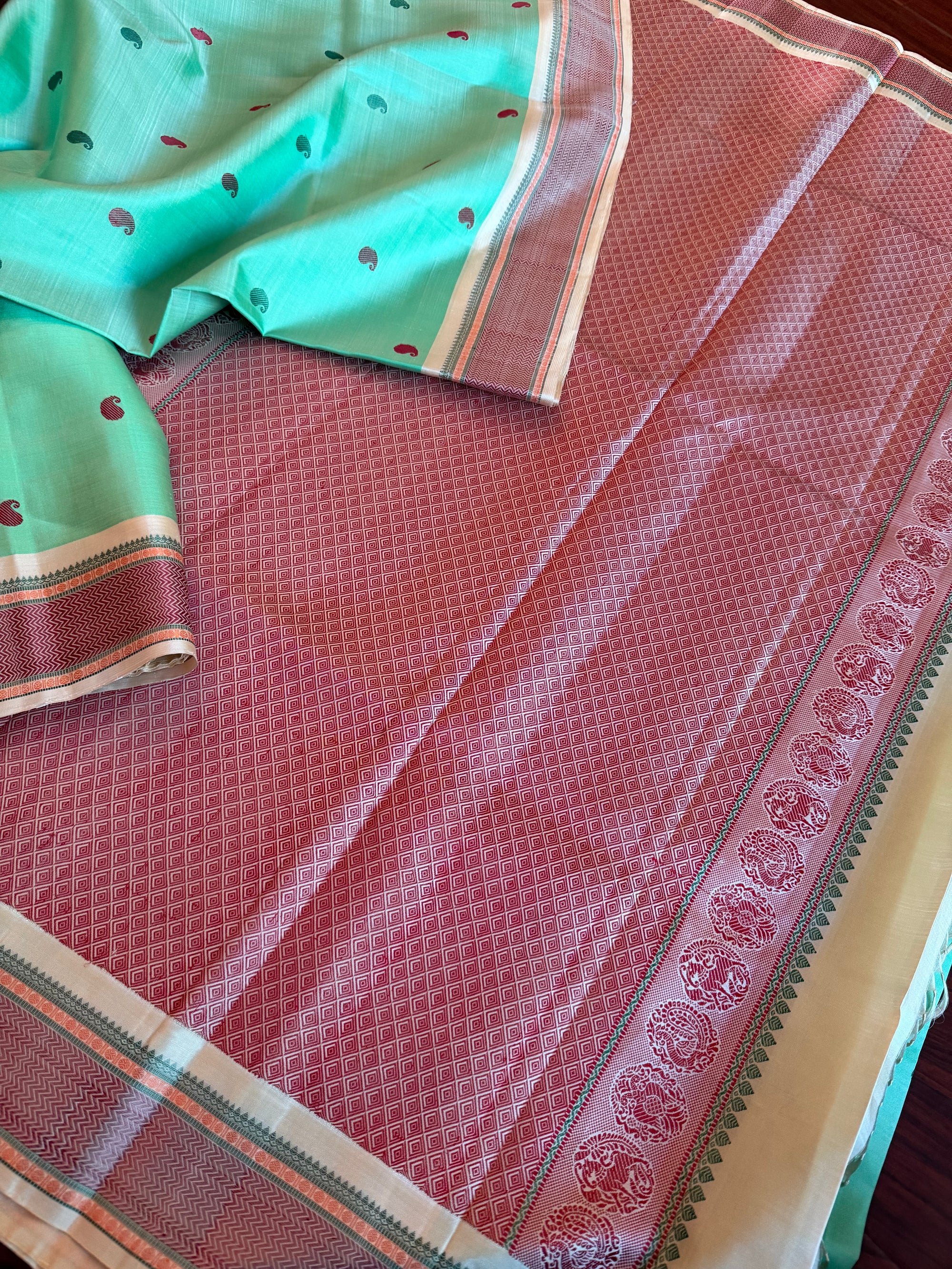 No Zari Kanjivaram Silk: Mint Green