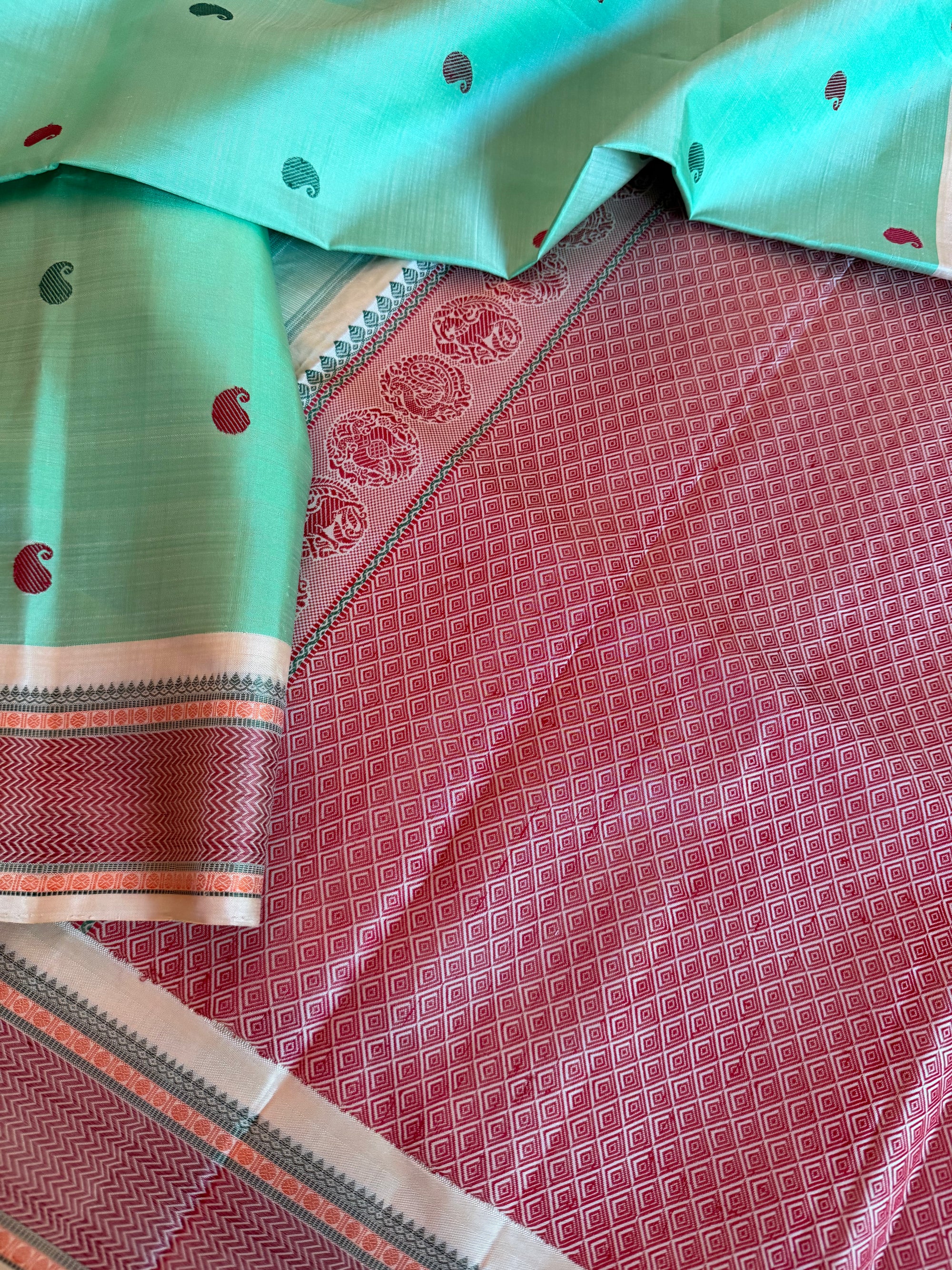 No Zari Kanjivaram Silk: Mint Green