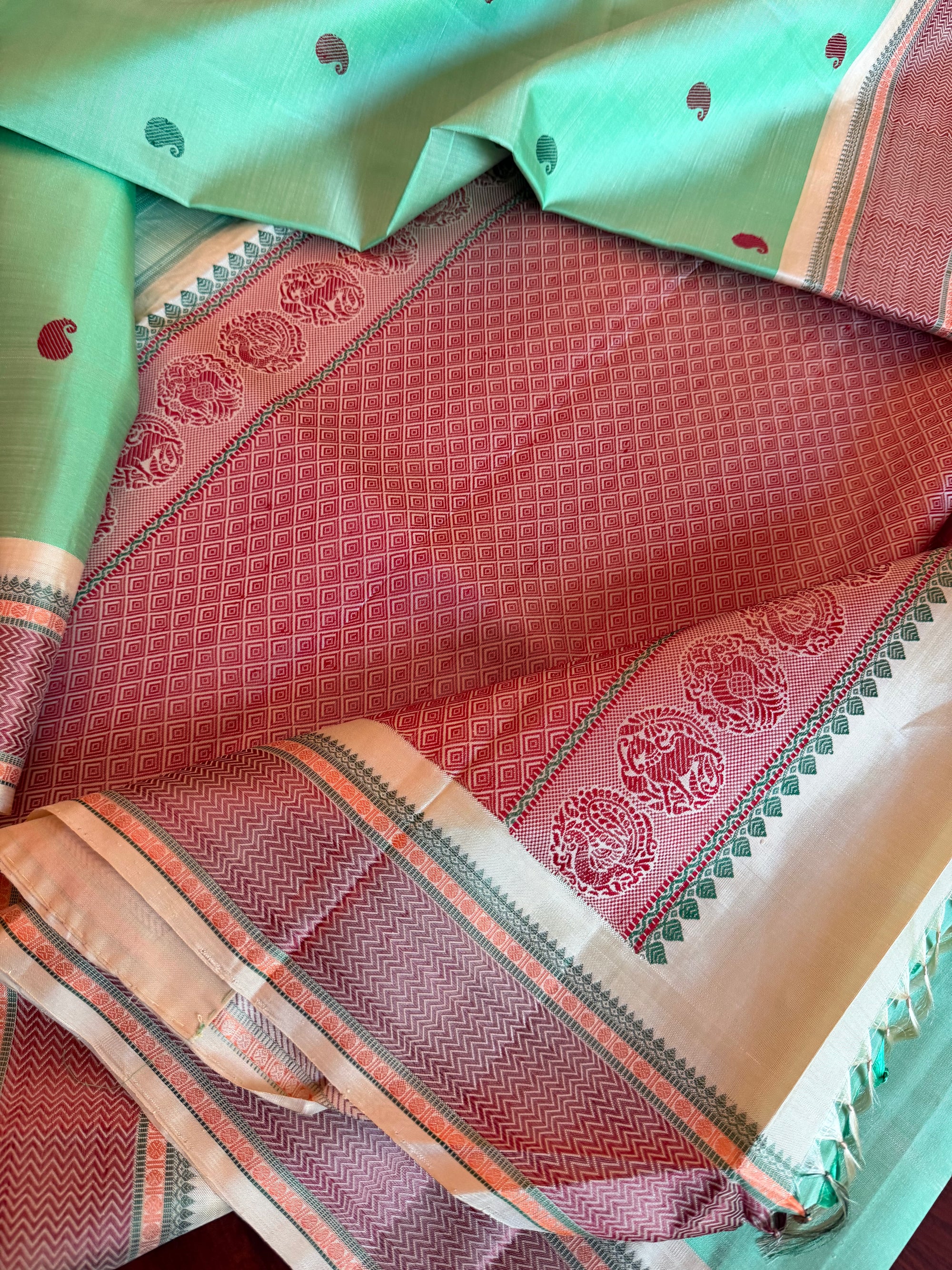 No Zari Kanjivaram Silk: Mint Green