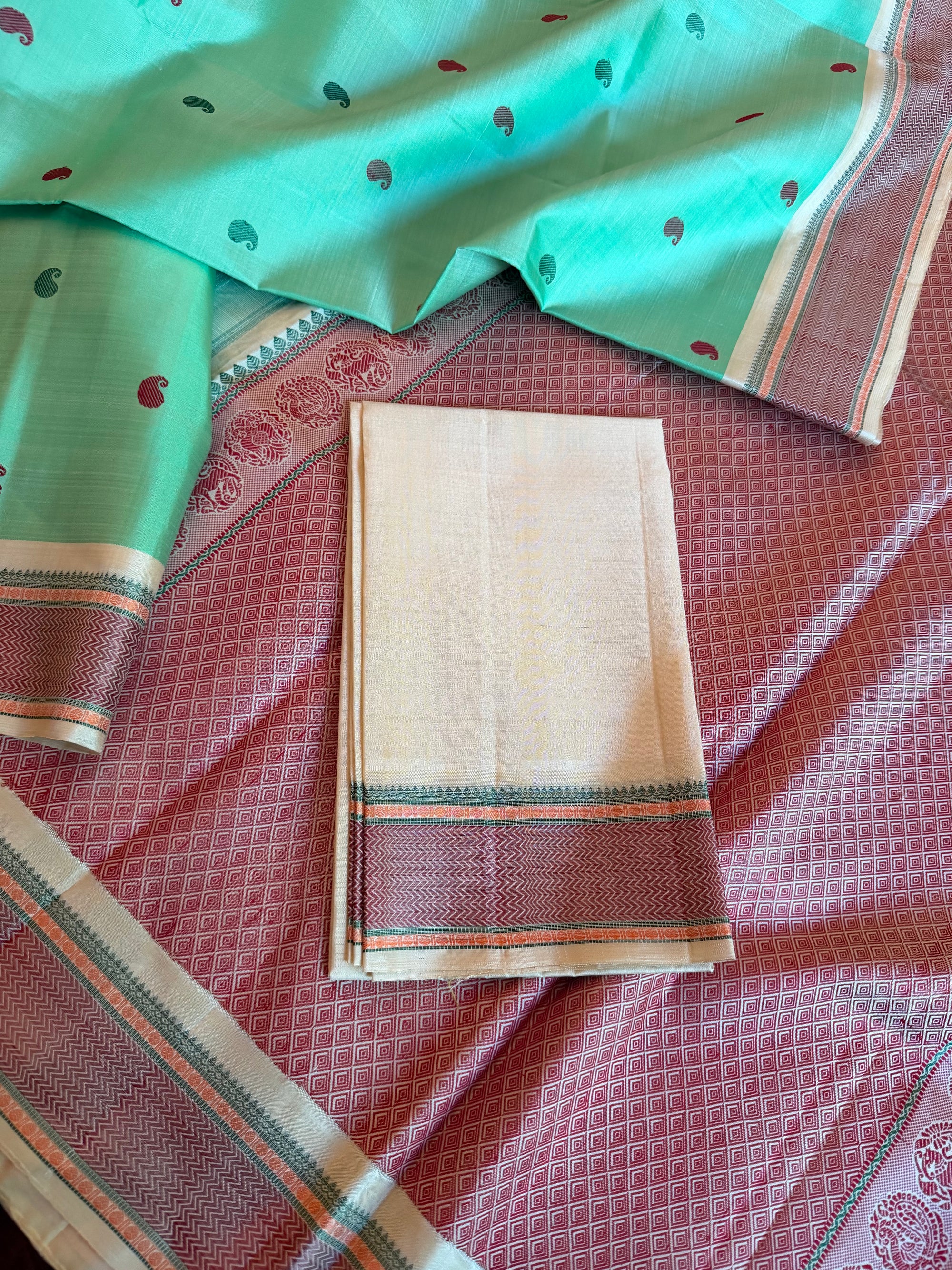 No Zari Kanjivaram Silk: Mint Green