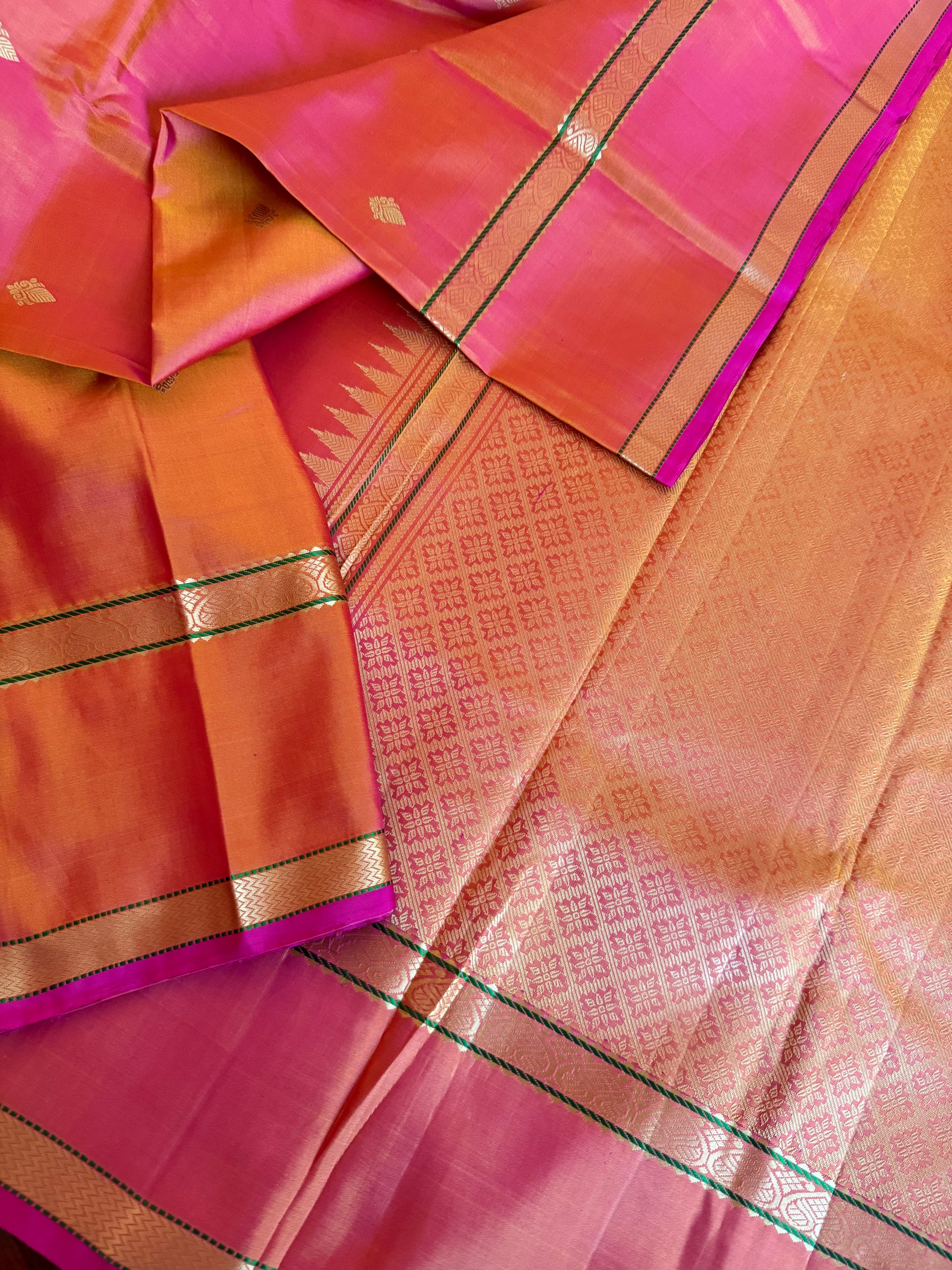 No Zari Kanjivaram Silk: Shot Orange Pink
