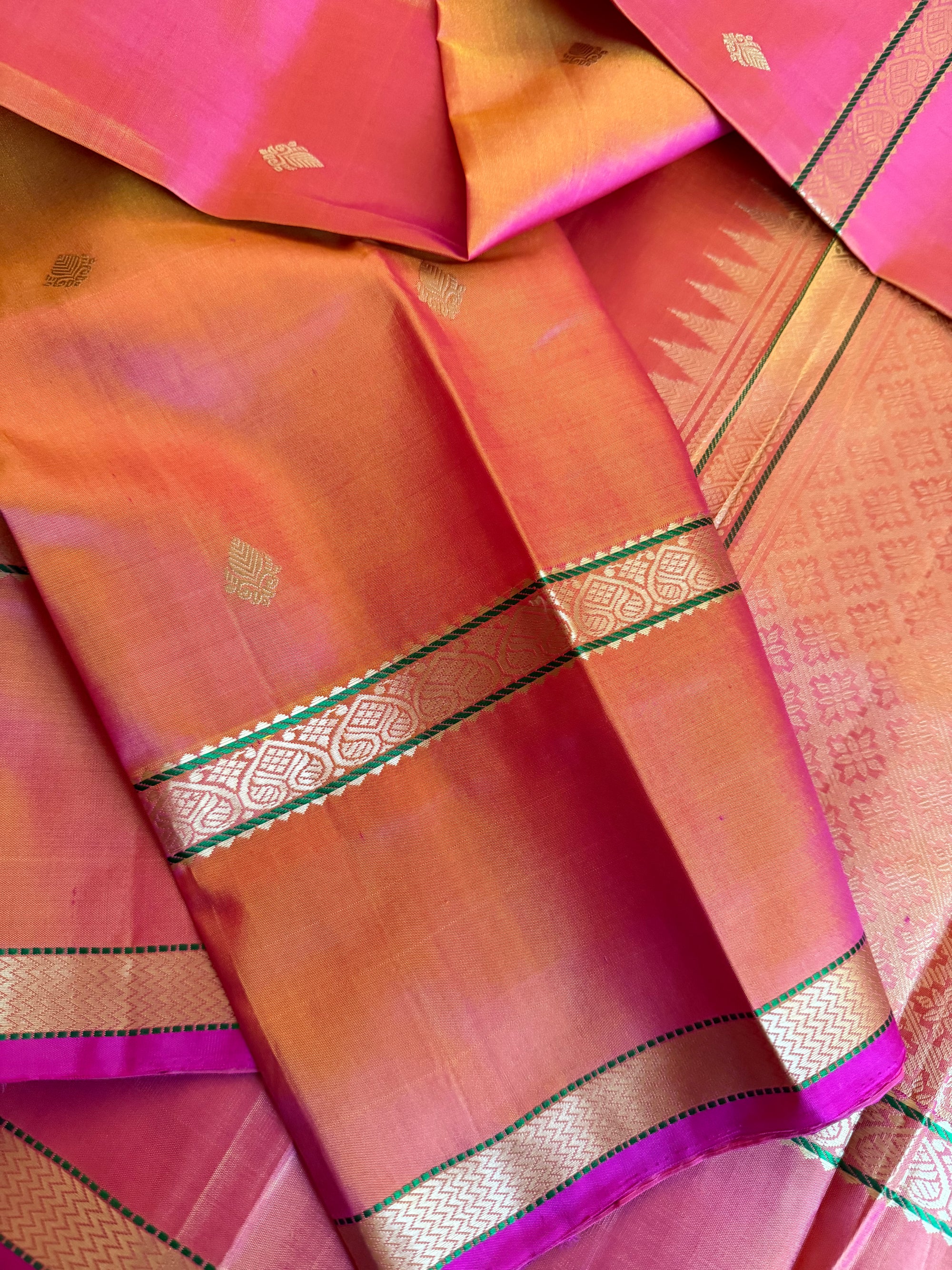 No Zari Kanjivaram Silk: Shot Orange Pink