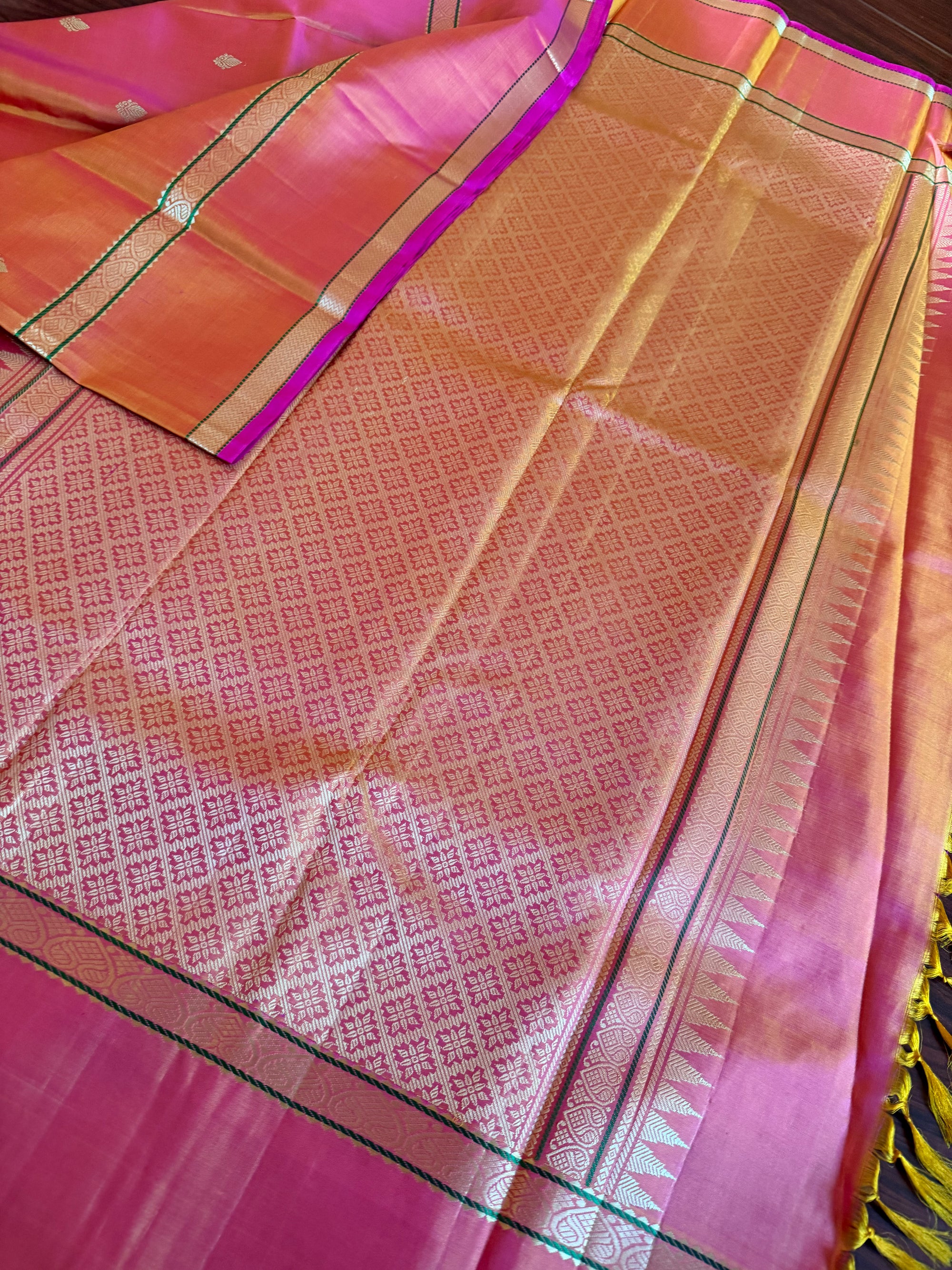 No Zari Kanjivaram Silk: Shot Orange Pink