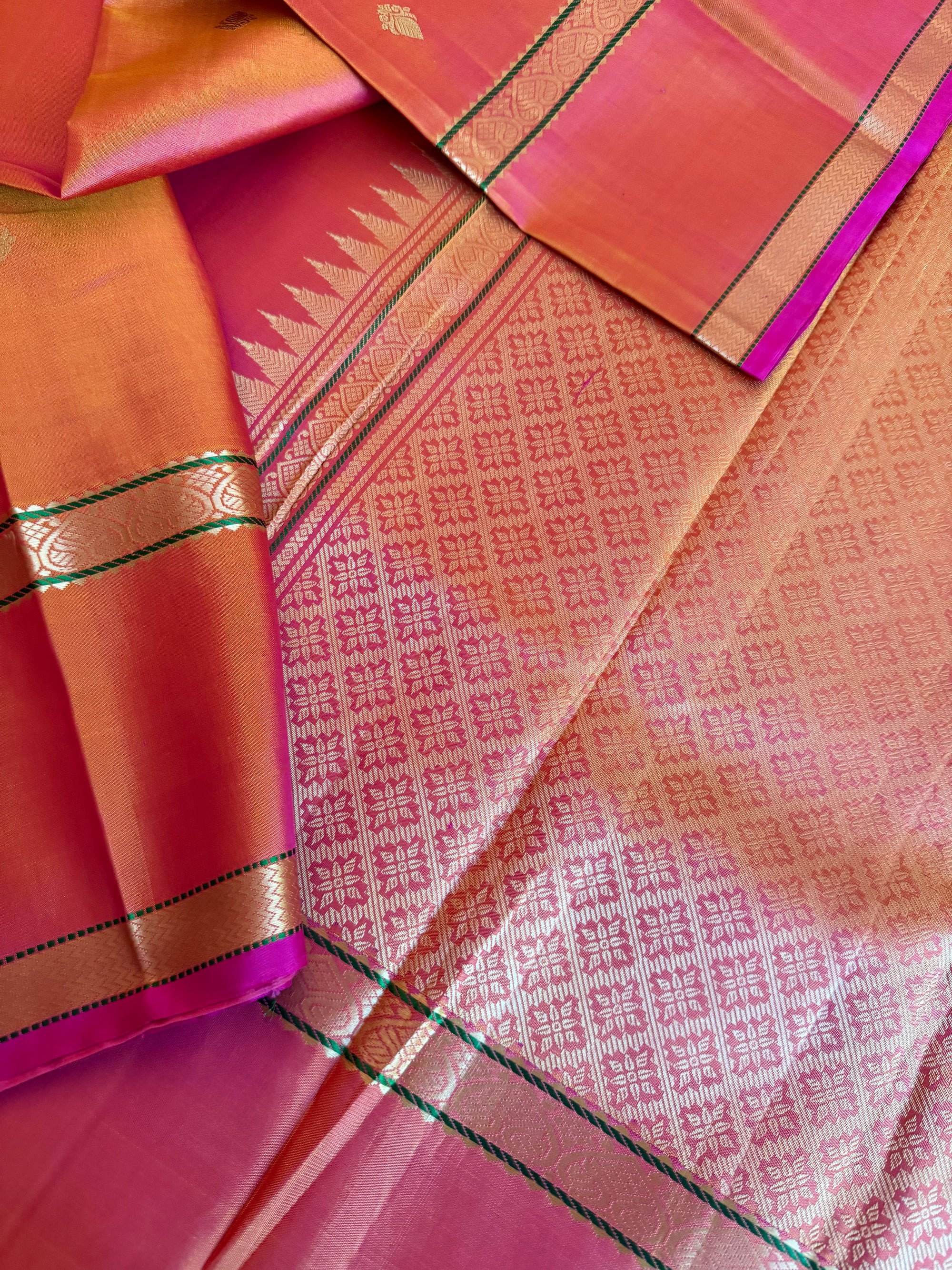 No Zari Kanjivaram Silk: Shot Orange Pink