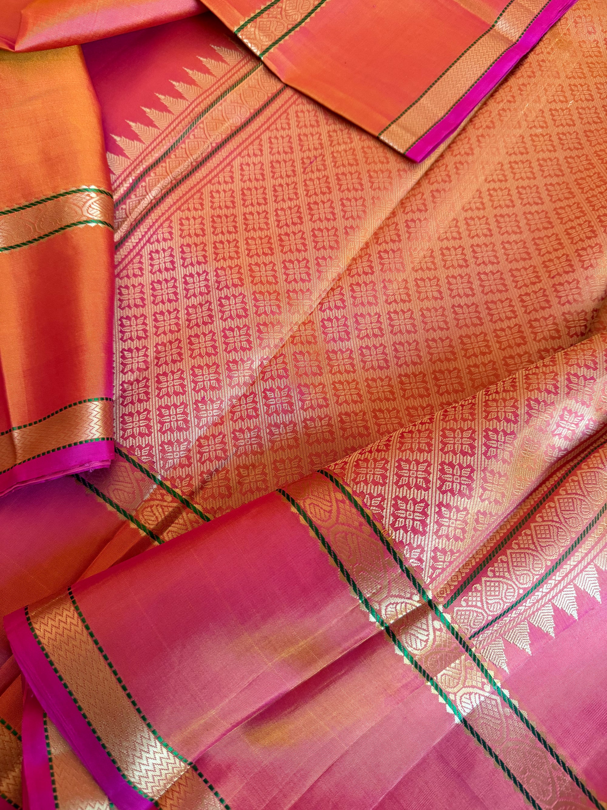 No Zari Kanjivaram Silk: Shot Orange Pink