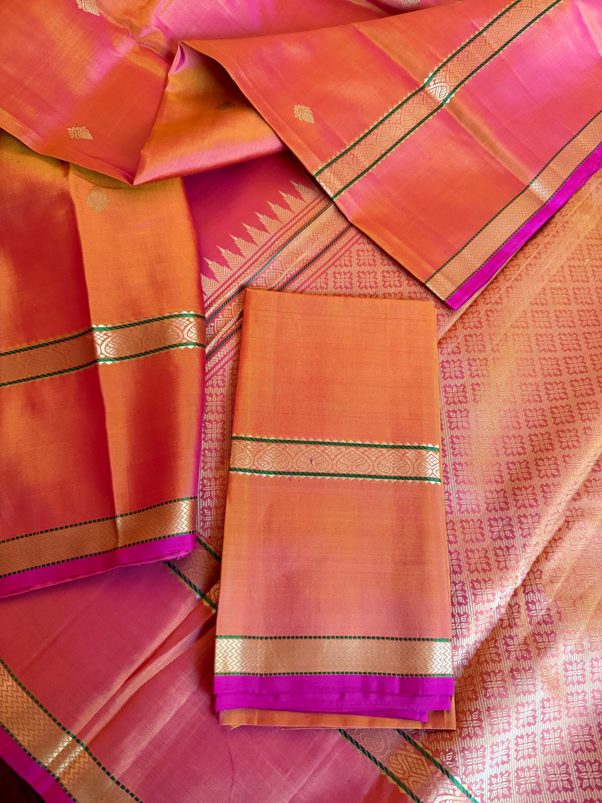 No Zari Kanjivaram Silk: Shot Orange Pink