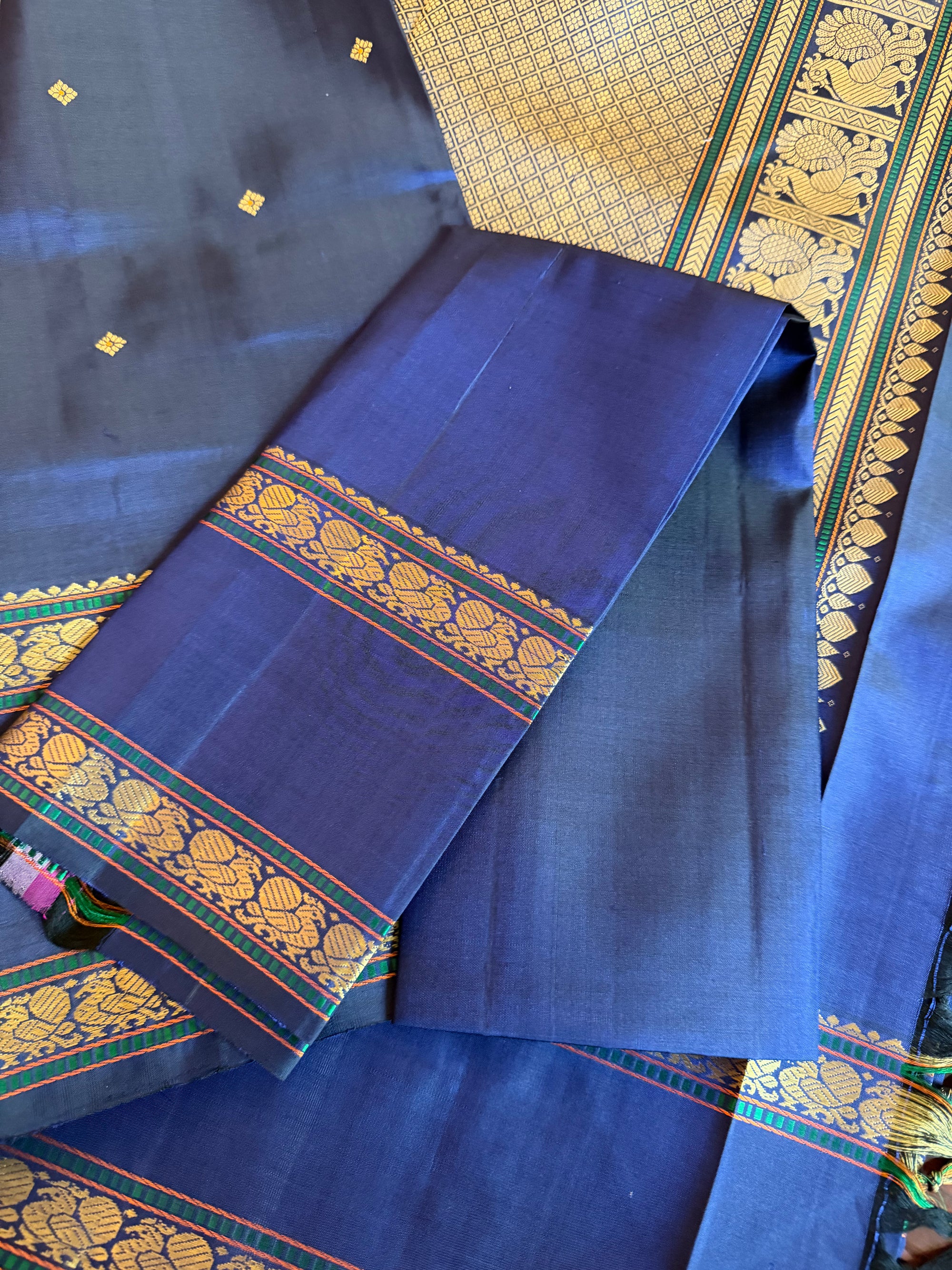 No Zari Kanjivaram Silk: Midnight Blue