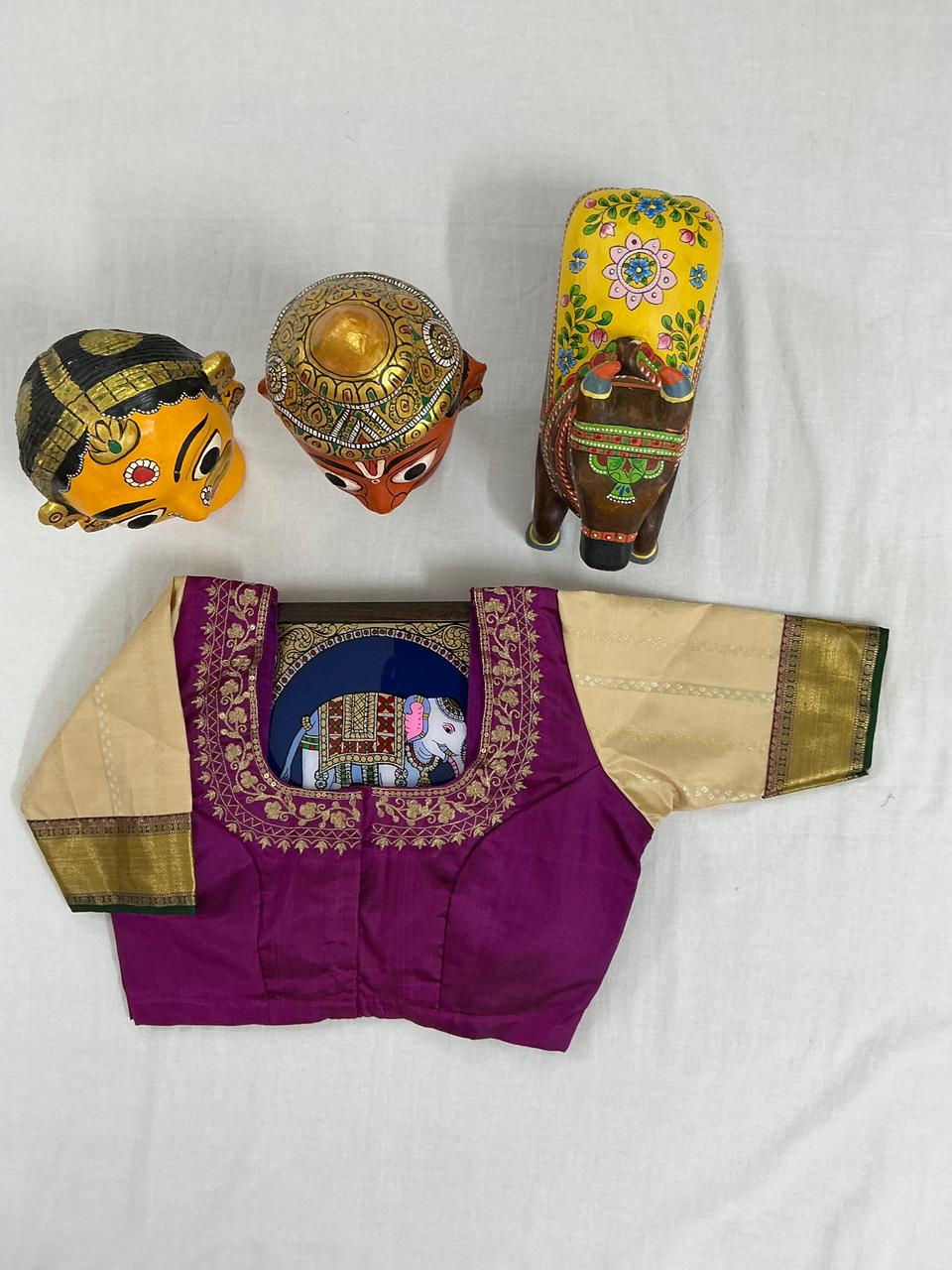 Handcrafted Ready to Wear Blouse : Kanjivaram Silk (Purple)
