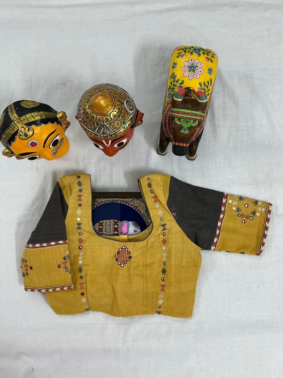 Handcrafted Bhujodi Blouse (Natural Yellow &amp; Brown)