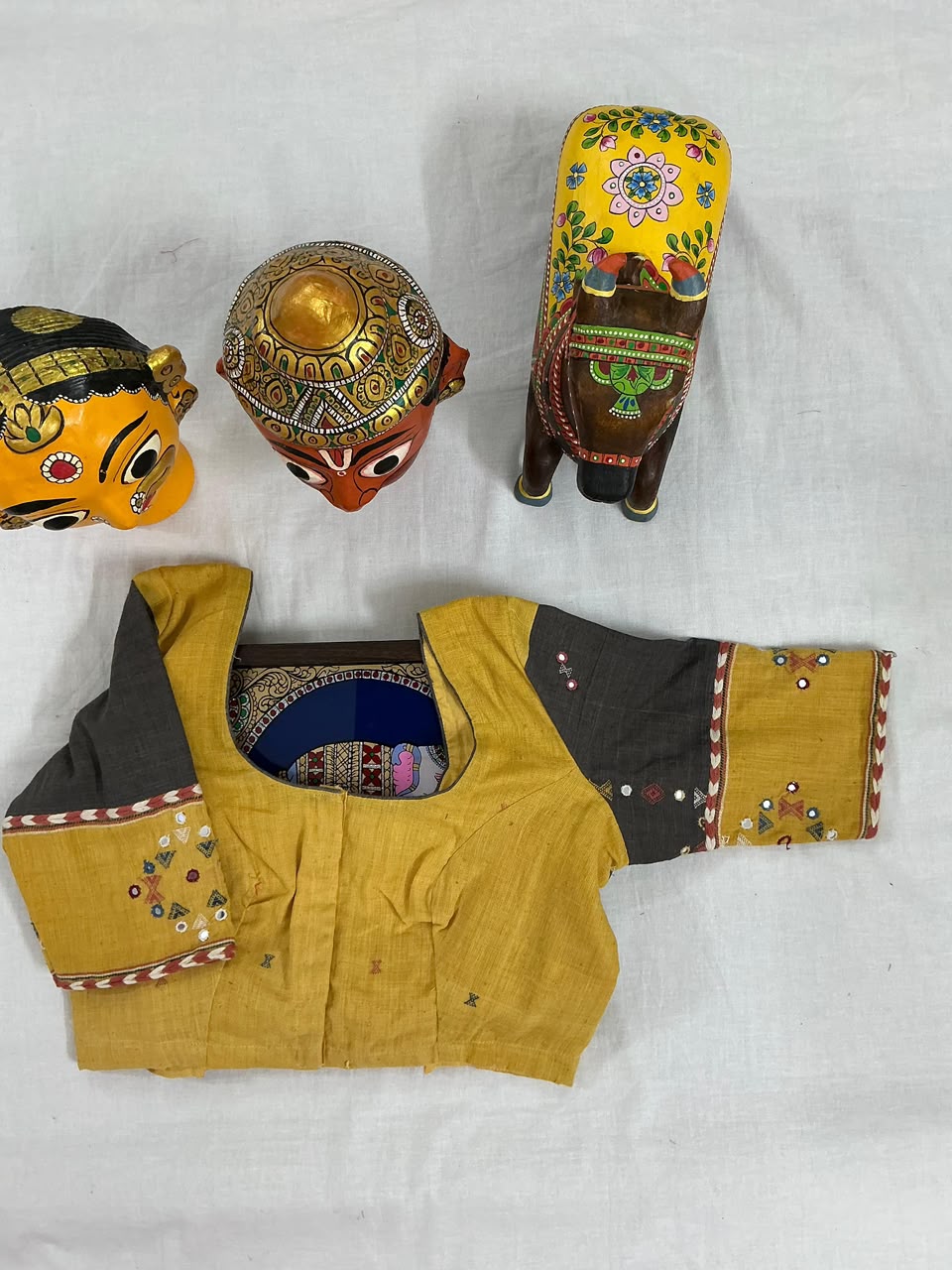 Handcrafted Bhujodi Blouse (Natural Yellow &amp; Brown)