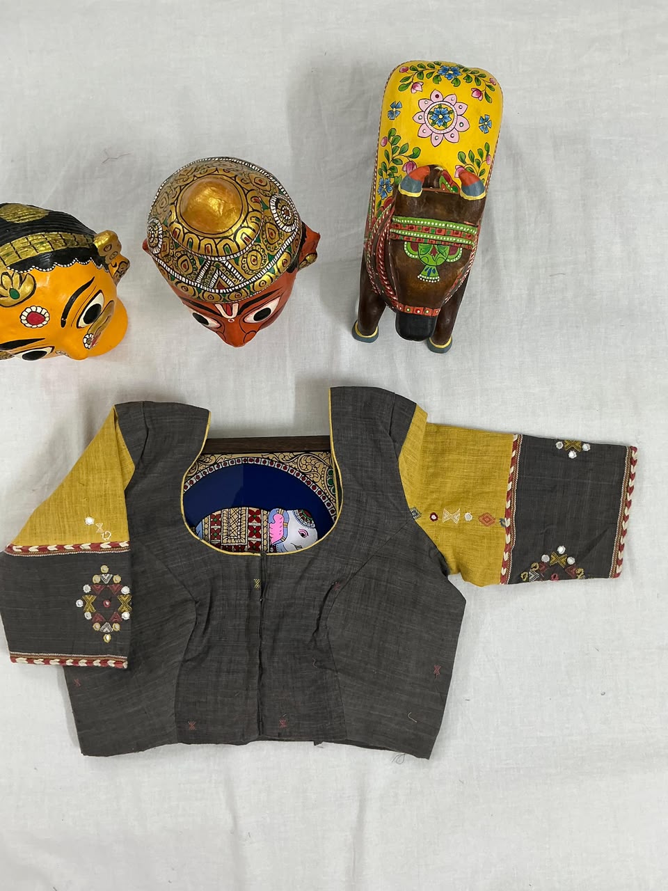 Handcrafted Bhujodi Blouse (Brown &amp; Yellow)