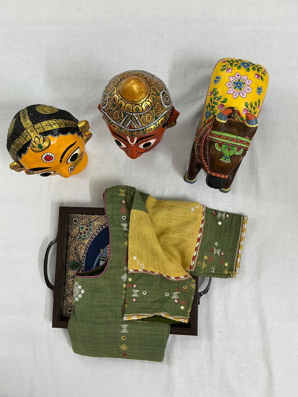 Handcrafted Bhujodi Blouse (Green &amp; Yellow)