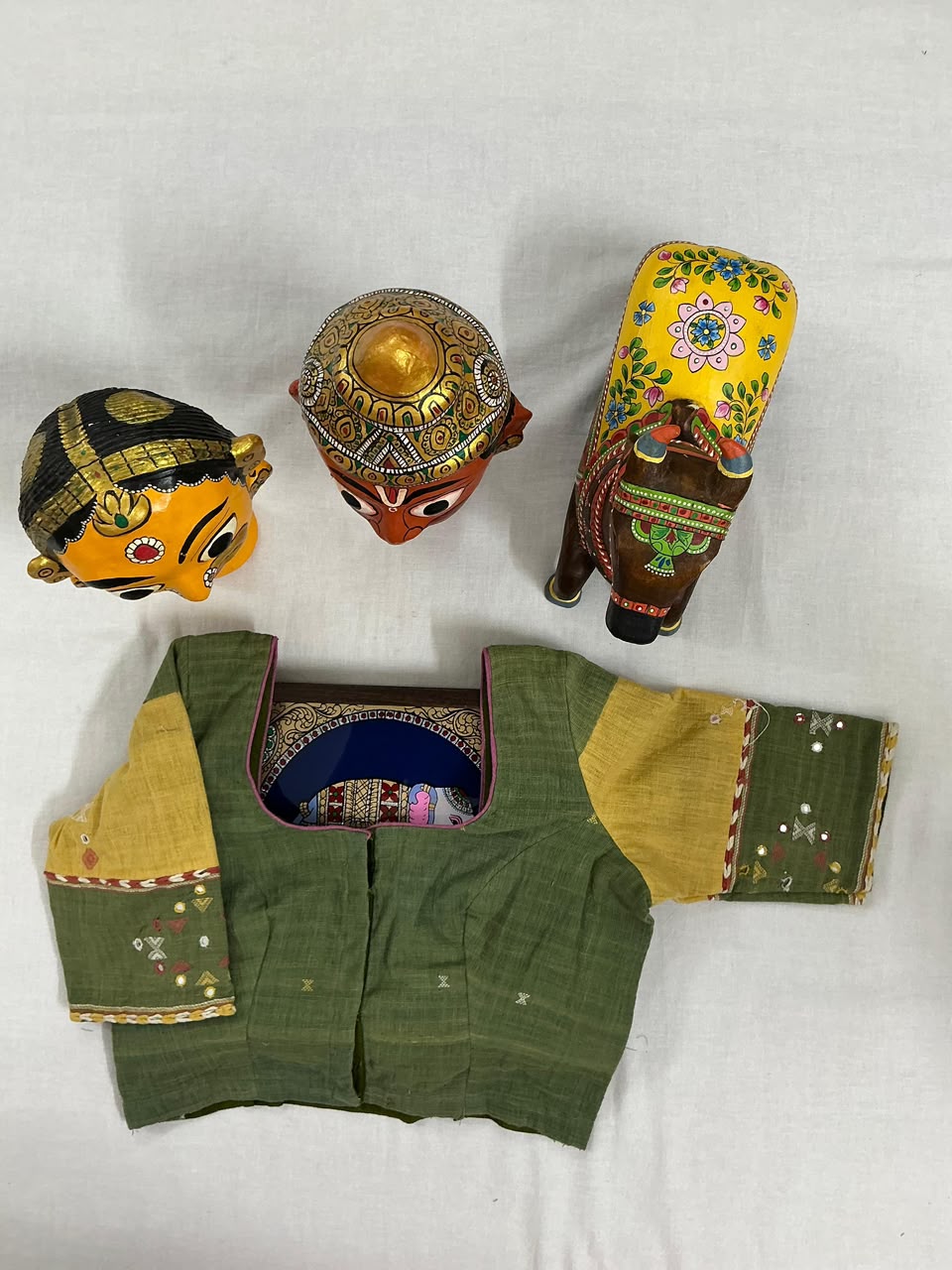 Handcrafted Bhujodi Blouse (Green &amp; Yellow)