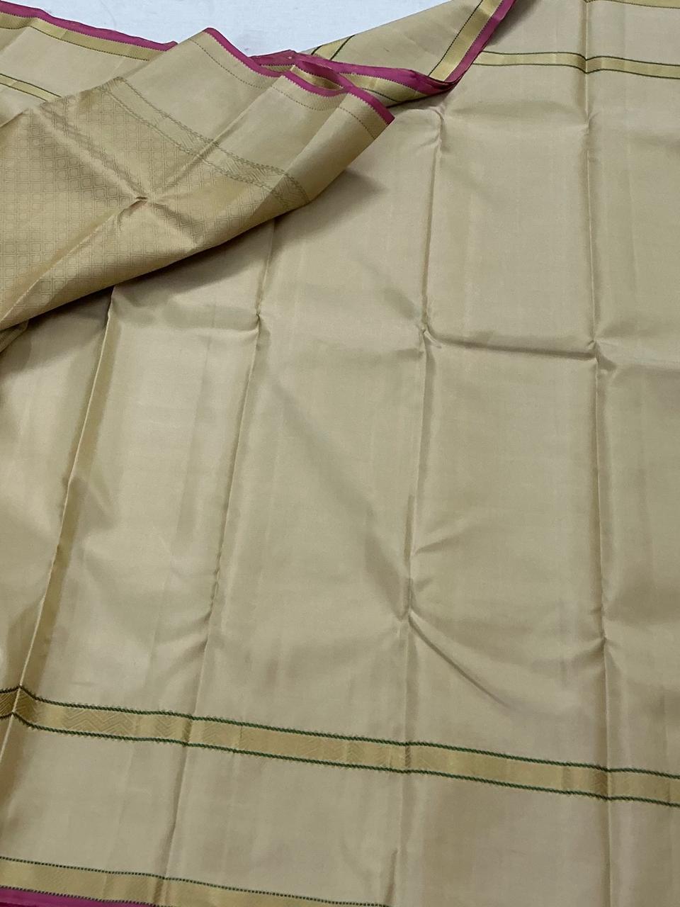 No Zari  Kanjivaram Silk : SELF BORDERS (Ivory)