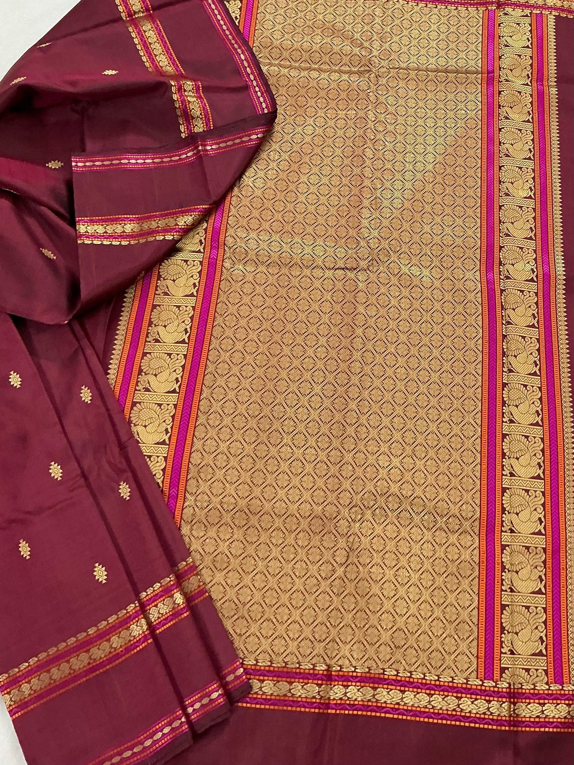 No Zari  Kanjivaram Silk : SELF BORDERS (Wine Maroon)