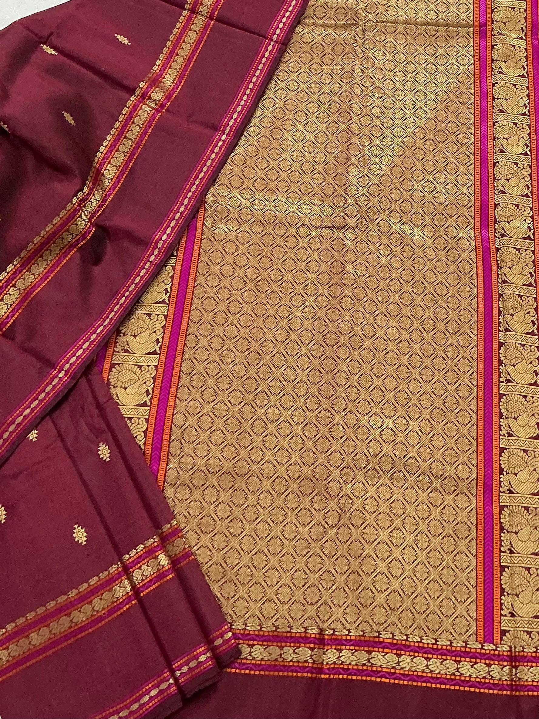 No Zari  Kanjivaram Silk : SELF BORDERS (Wine Maroon)