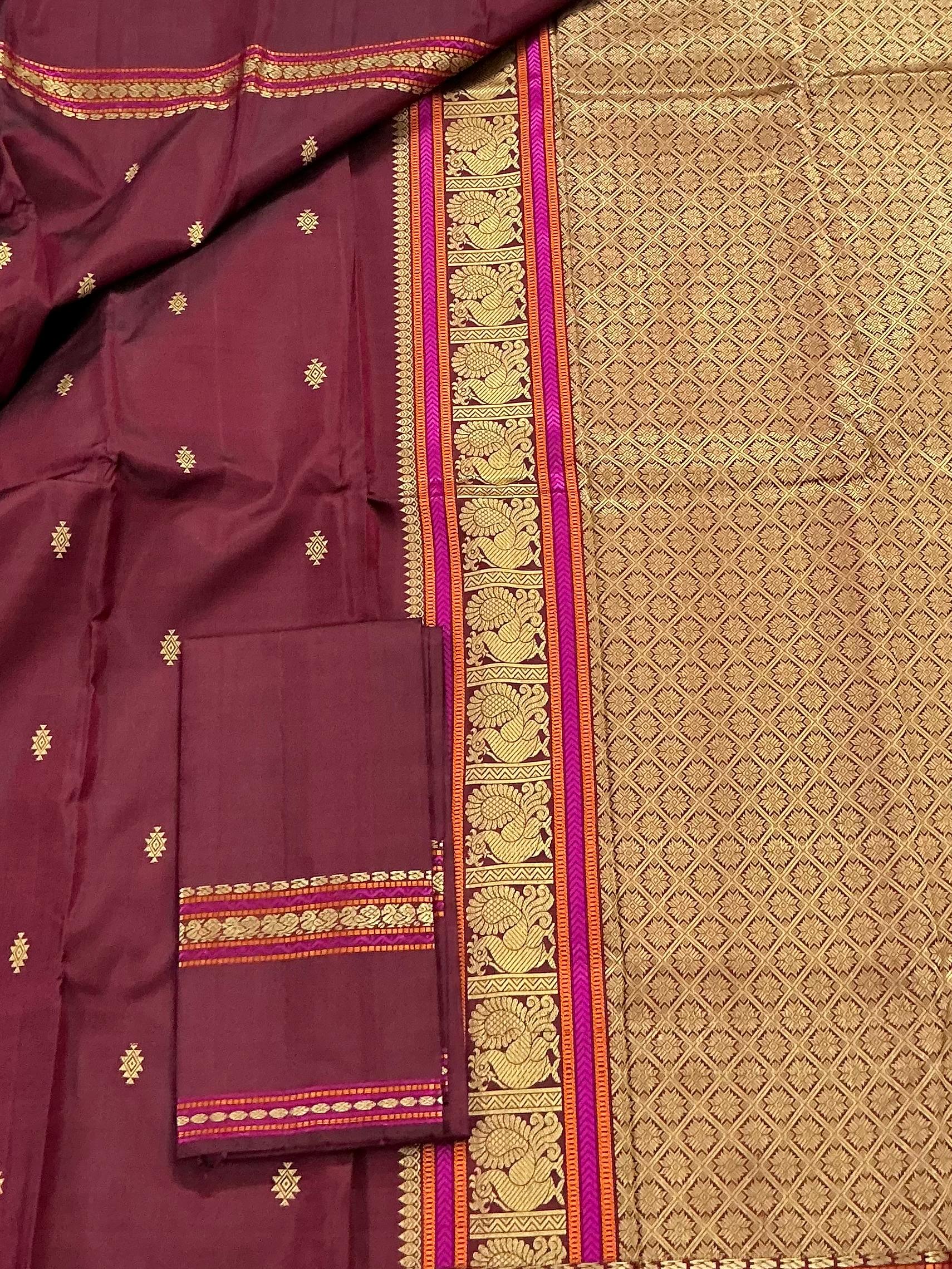 No Zari  Kanjivaram Silk : SELF BORDERS (Wine Maroon)