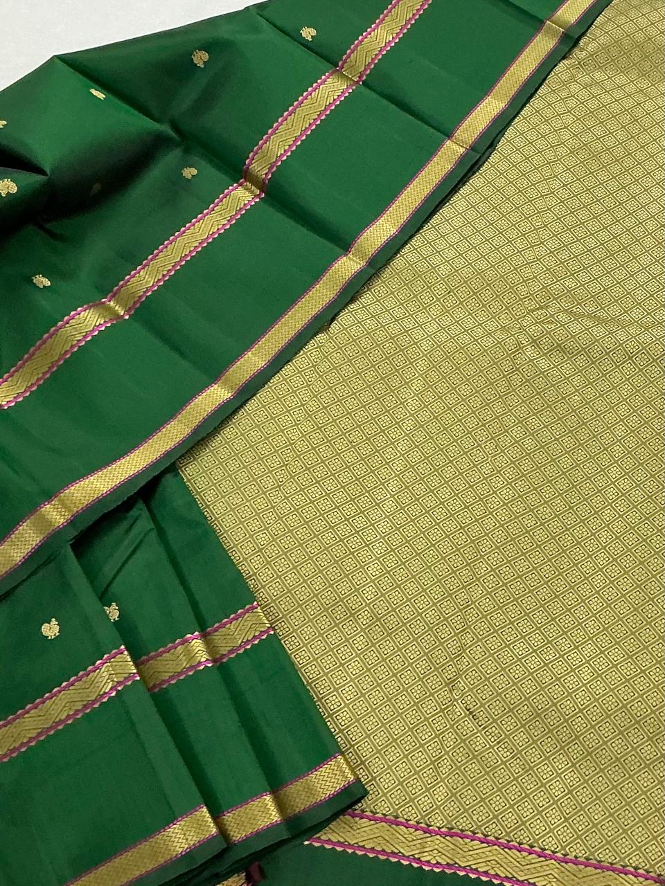 No Zari  Kanjivaram Silk : SELF BORDERS (Green)