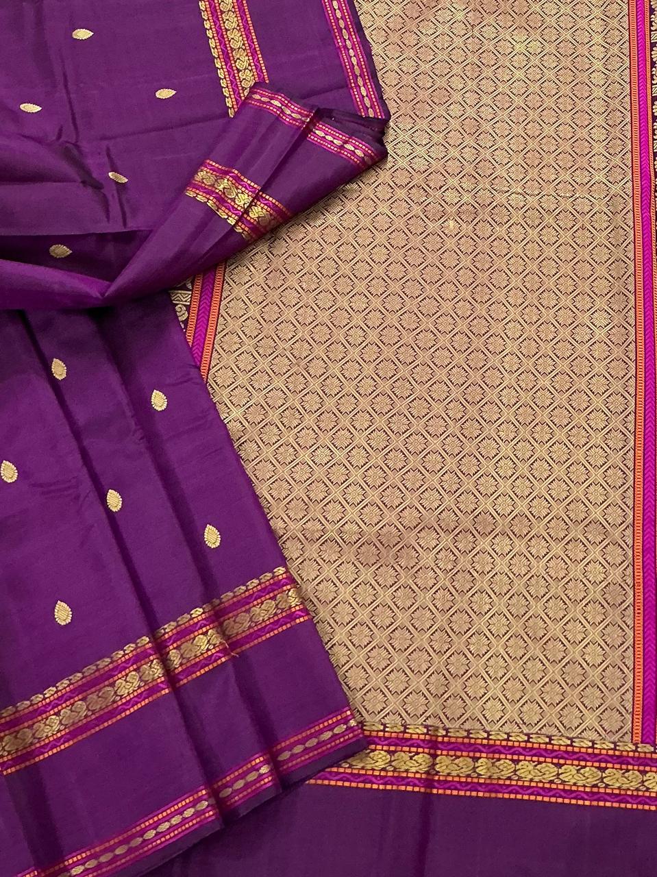 No Zari  Kanjivaram Silk : SELF BORDERS (Pink Purple)
