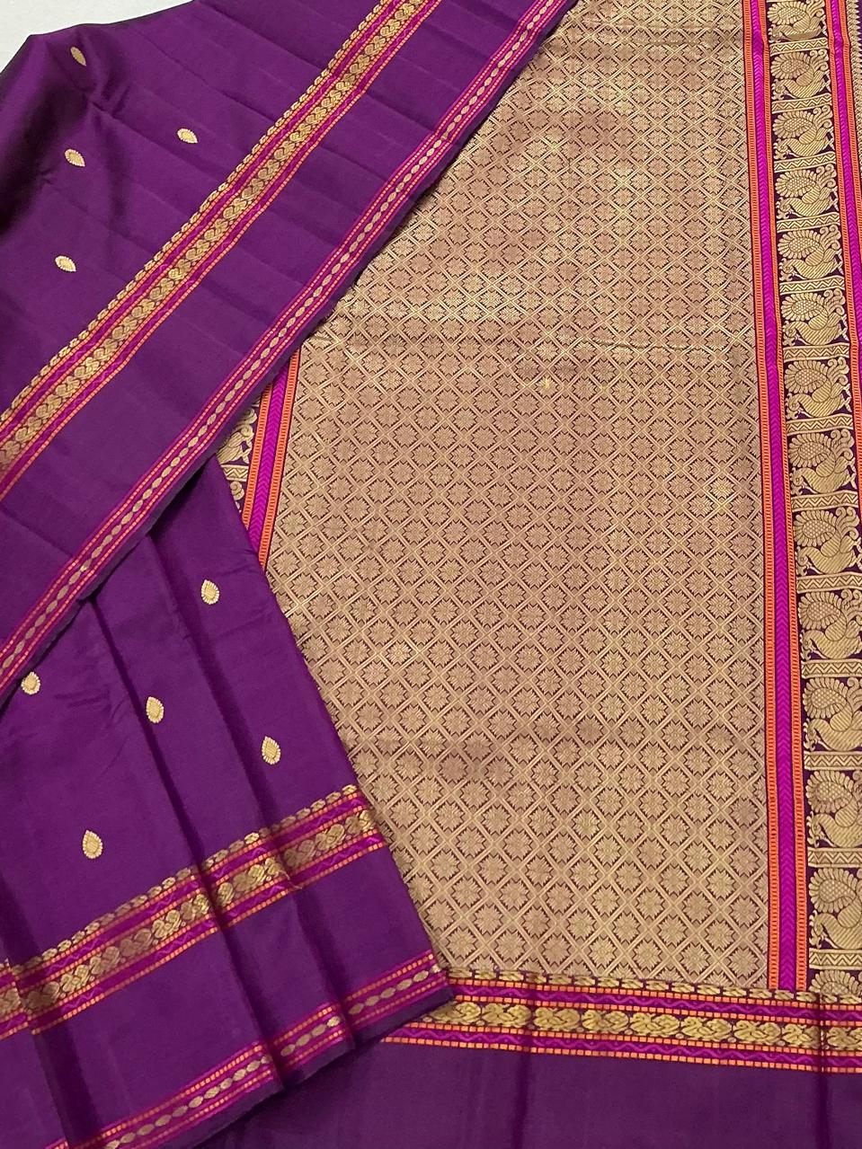 No Zari  Kanjivaram Silk : SELF BORDERS (Pink Purple)