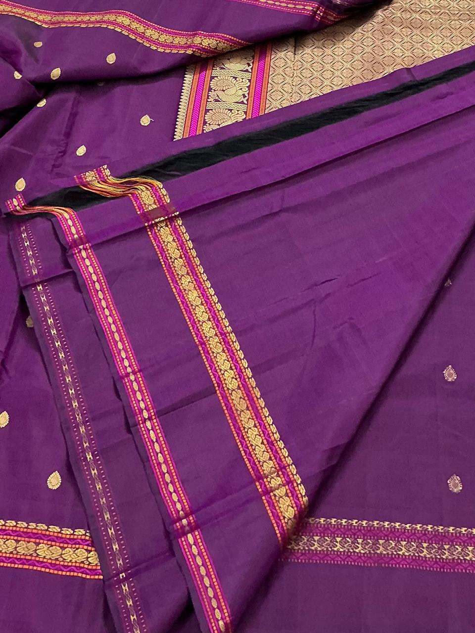 No Zari  Kanjivaram Silk : SELF BORDERS (Pink Purple)